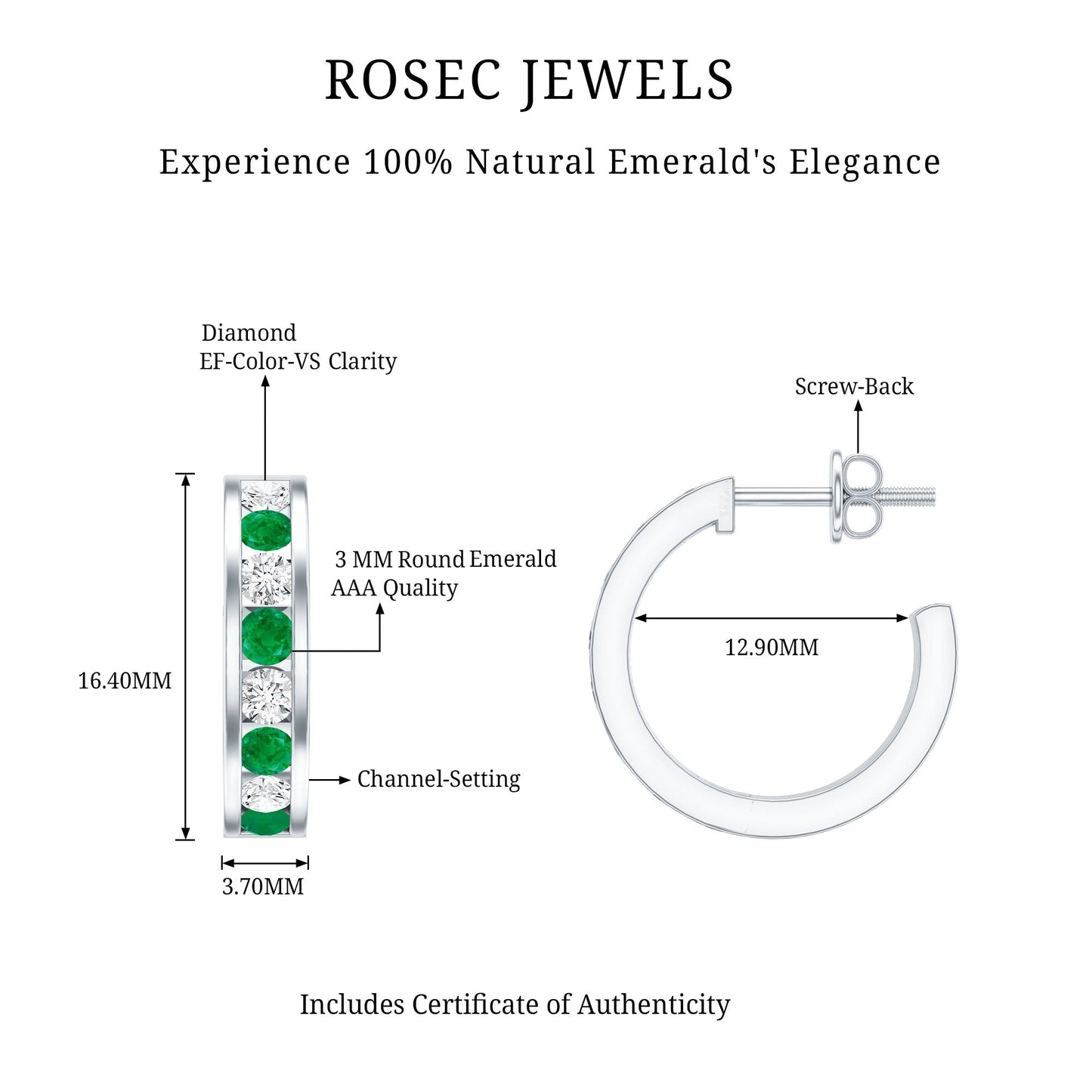 Certified Emerald and Lab Diamond Hoop Earrings