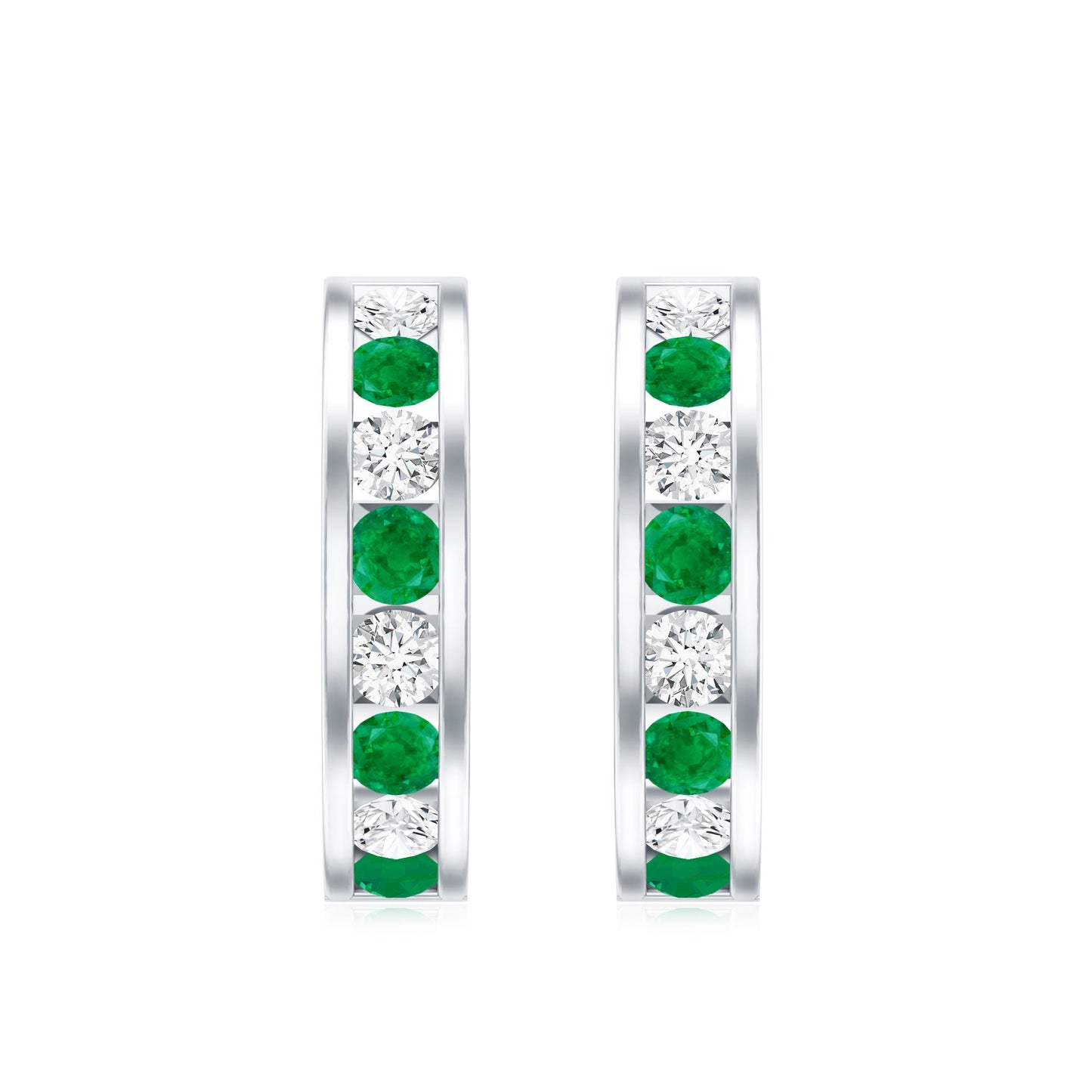 Certified Emerald and Lab Diamond Hoop Earrings