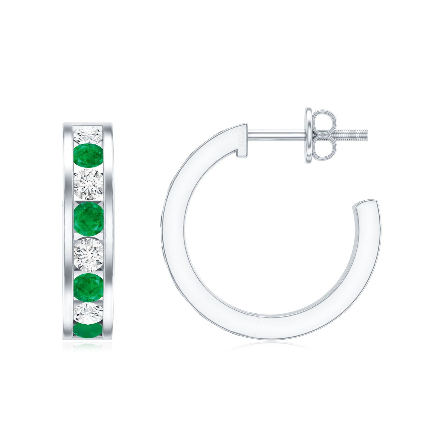 Certified Emerald and Lab Diamond Hoop Earrings