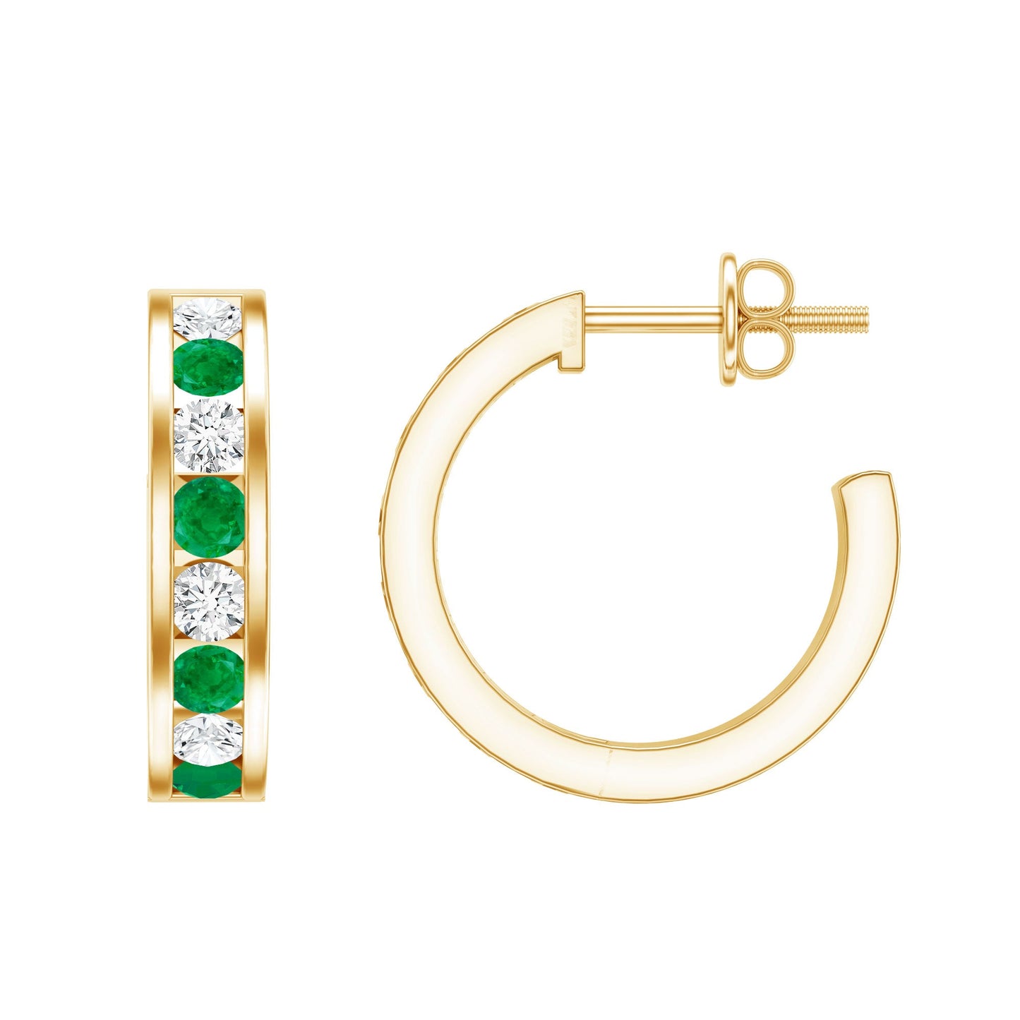 Certified Emerald and Lab Diamond Hoop Earrings