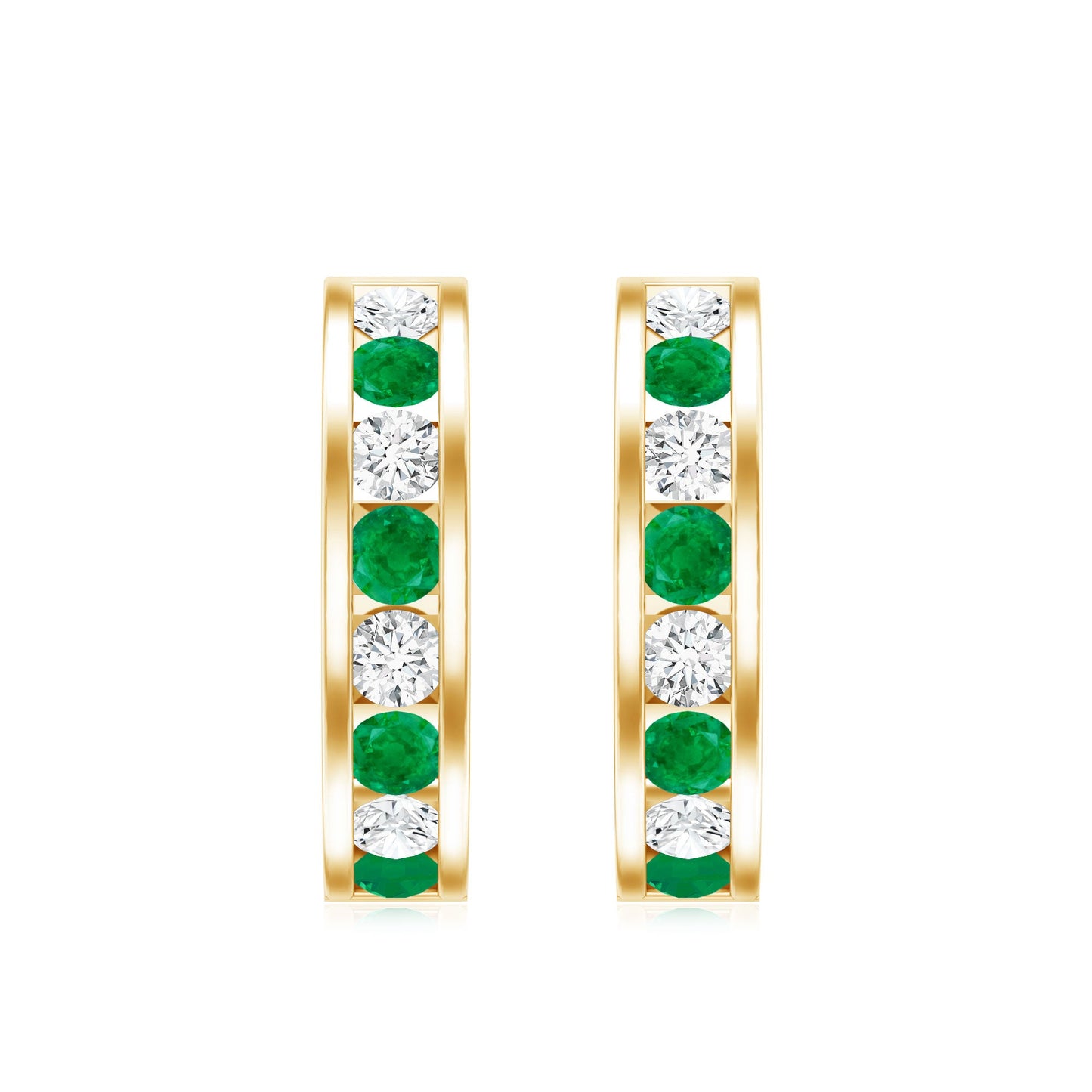 Certified Emerald and Lab Diamond Hoop Earrings