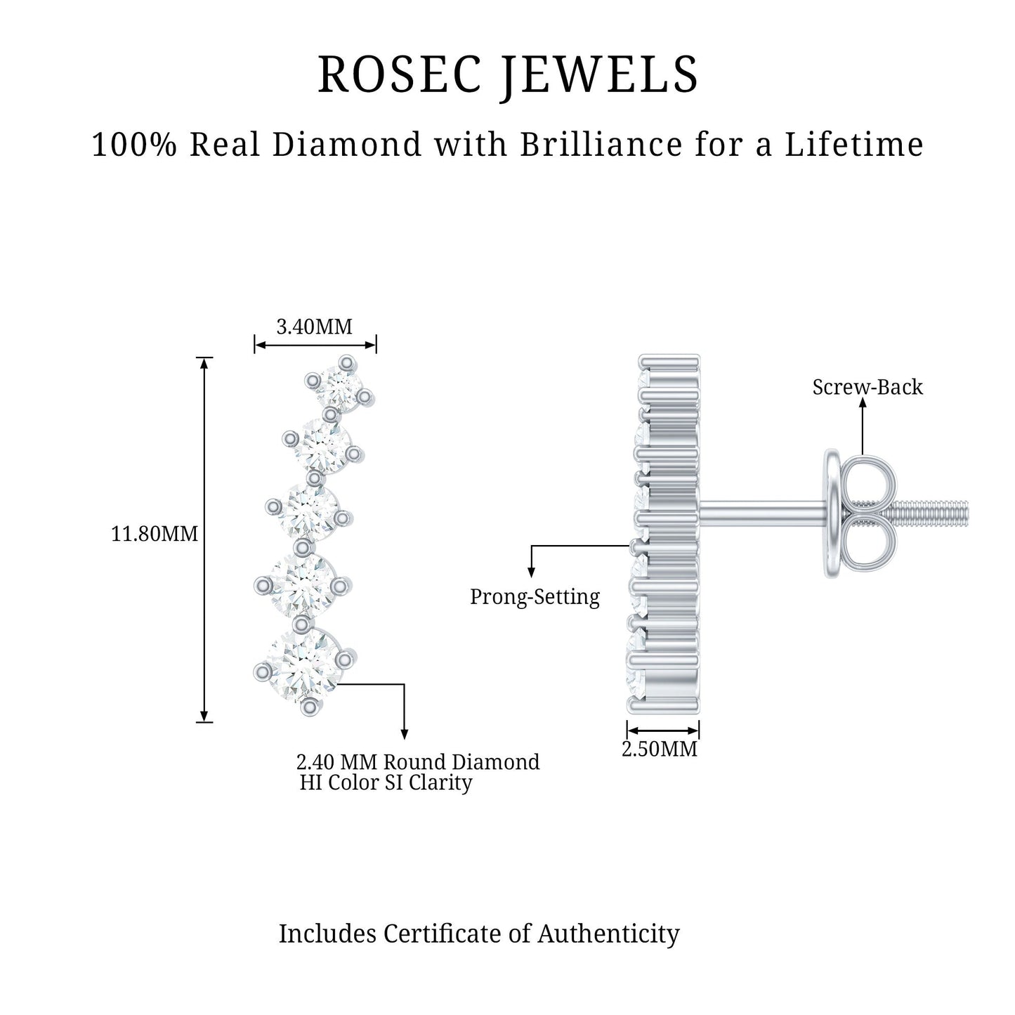 Graduated Style Diamond Climber Earrings