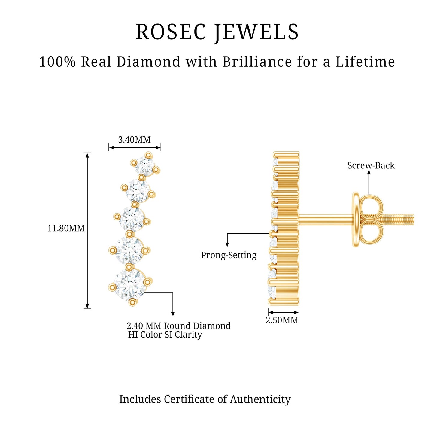 Graduated Style Diamond Climber Earrings