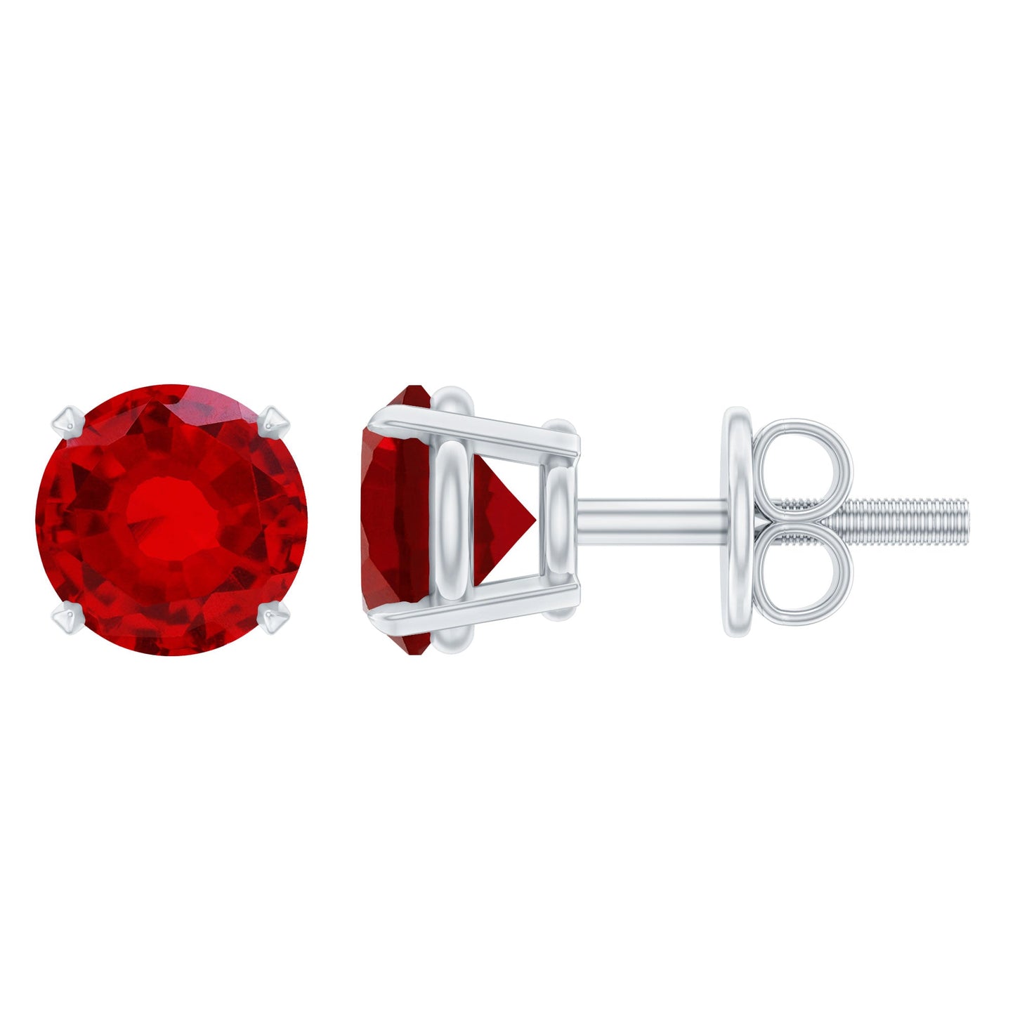 Round Lab Created Ruby Solitaire Stud Earrings