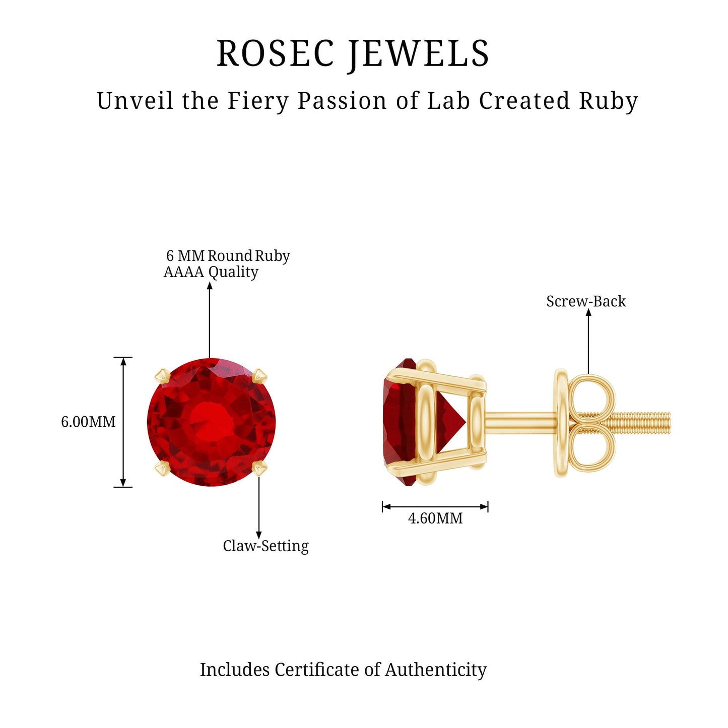 Round Lab Created Ruby Solitaire Stud Earrings