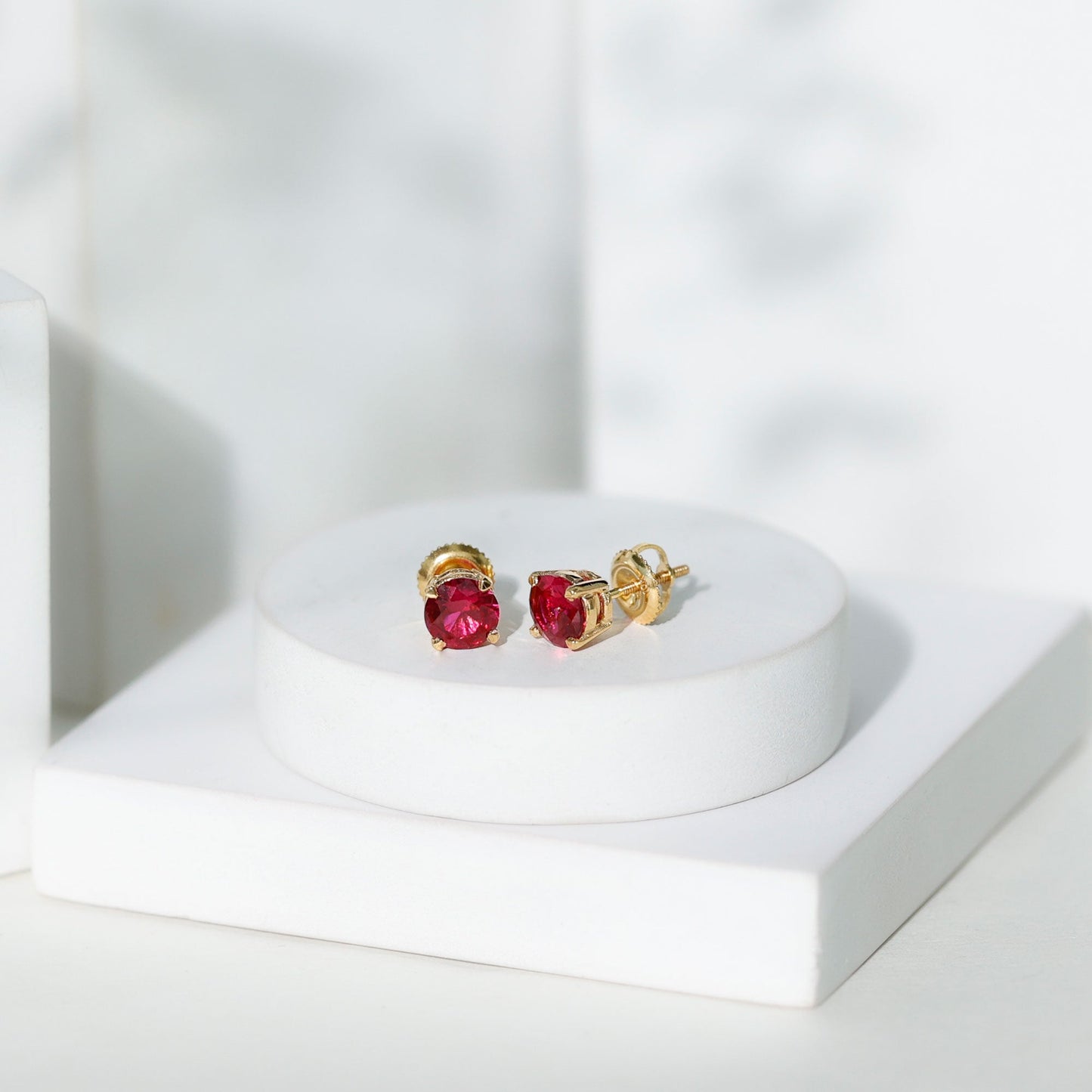 Round Lab Created Ruby Solitaire Stud Earrings