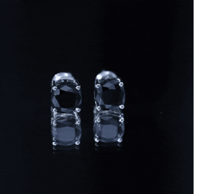 4 Carat Cushion Cut Black Spinel Solitaire Stud Earrings