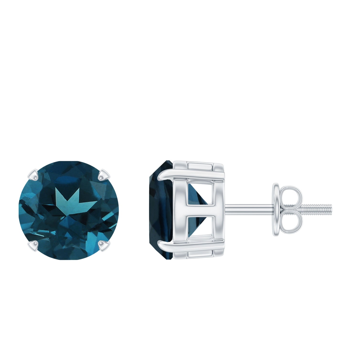 Solitaire 4 Carat London Blue Topaz Stud Earrings with Screw Backs
