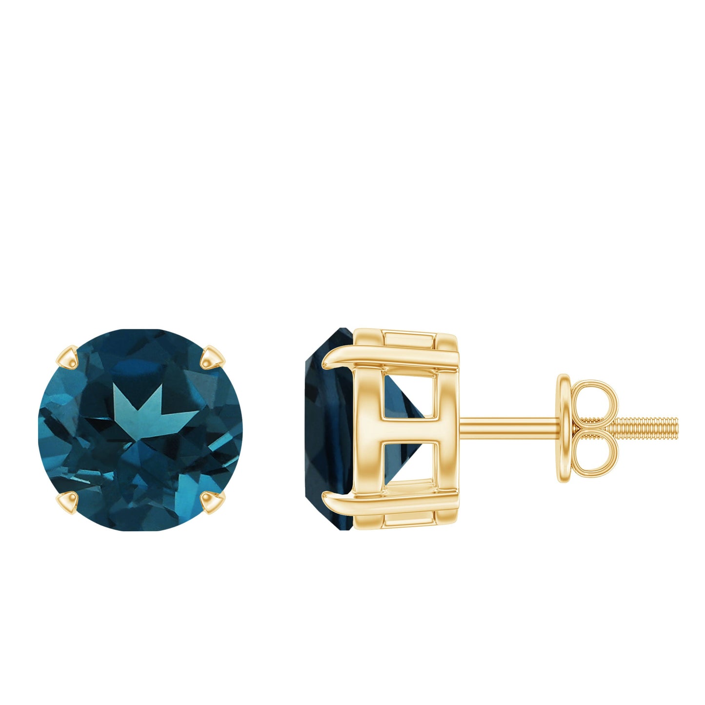 Solitaire 4 Carat London Blue Topaz Stud Earrings with Screw Backs