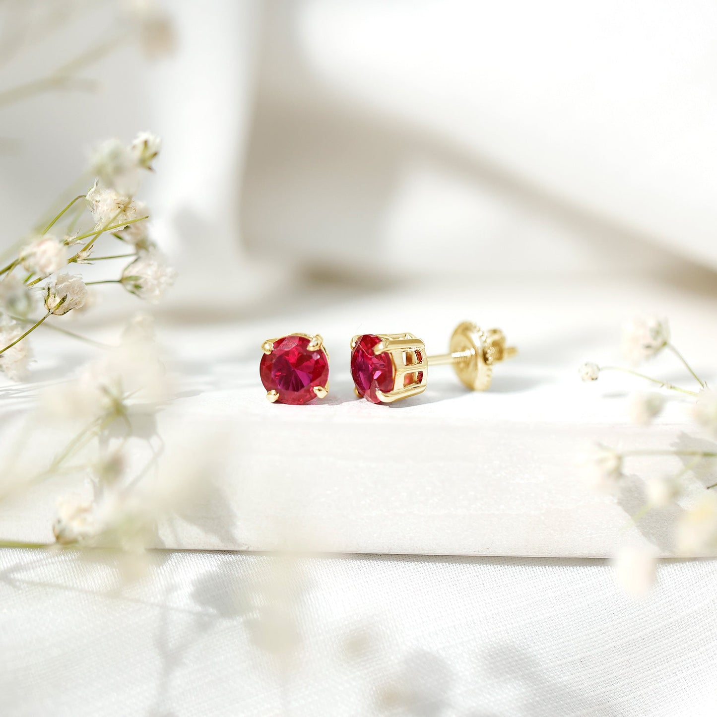 2.74 Carat Round Cut Solitaire Lab Created Ruby Stud Earring for women