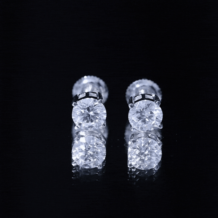 2 Carat Moissanite Solitaire Stud Earrings with Screw Backs
