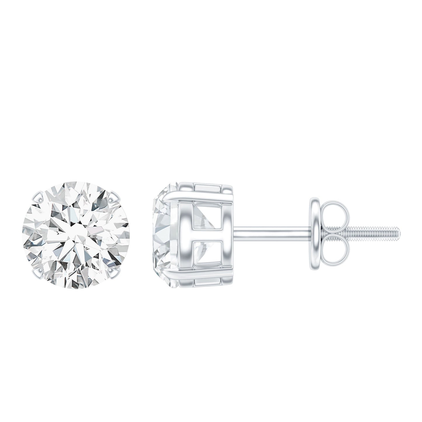 2 Carat Moissanite Solitaire Stud Earrings in Silver