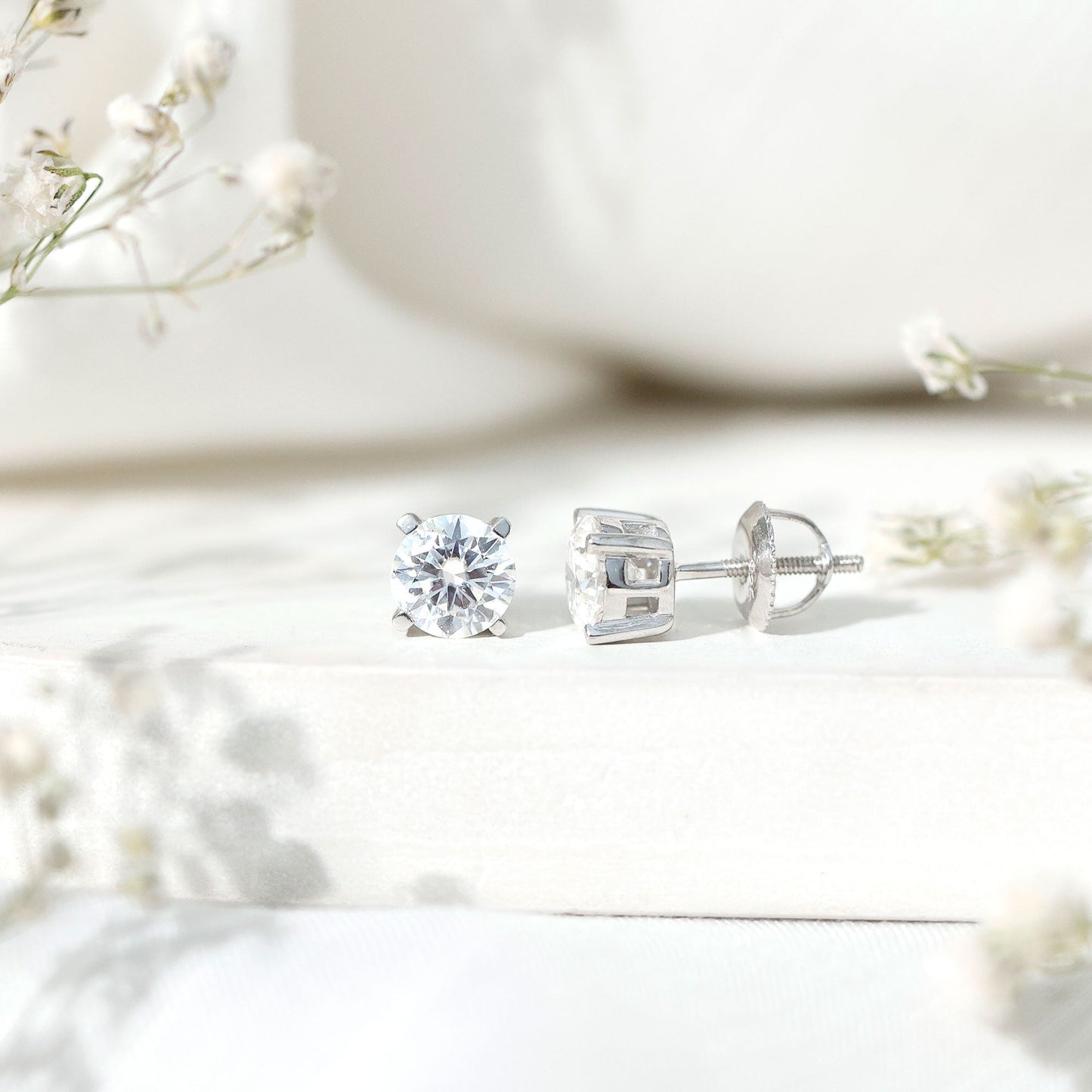 2 Carat Moissanite Solitaire Stud Earrings with Screw Backs
