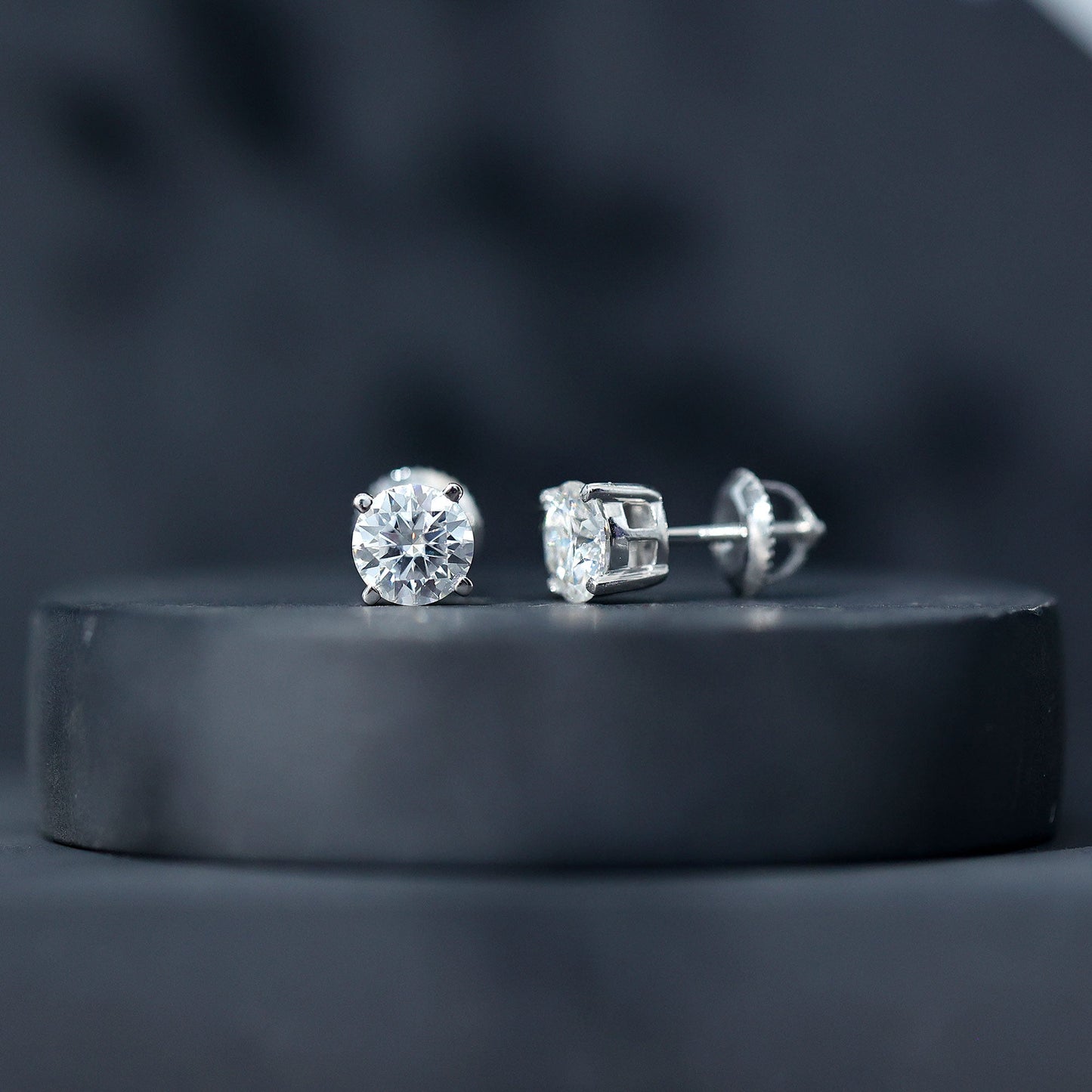 2 Carat Moissanite Solitaire Stud Earrings with Screw Backs