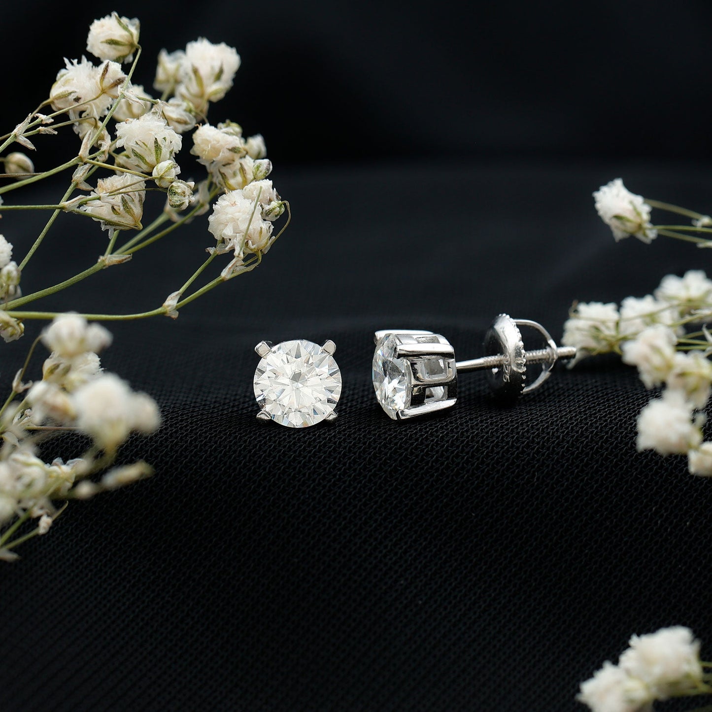2 Carat Moissanite Solitaire Stud Earrings with Screw Backs