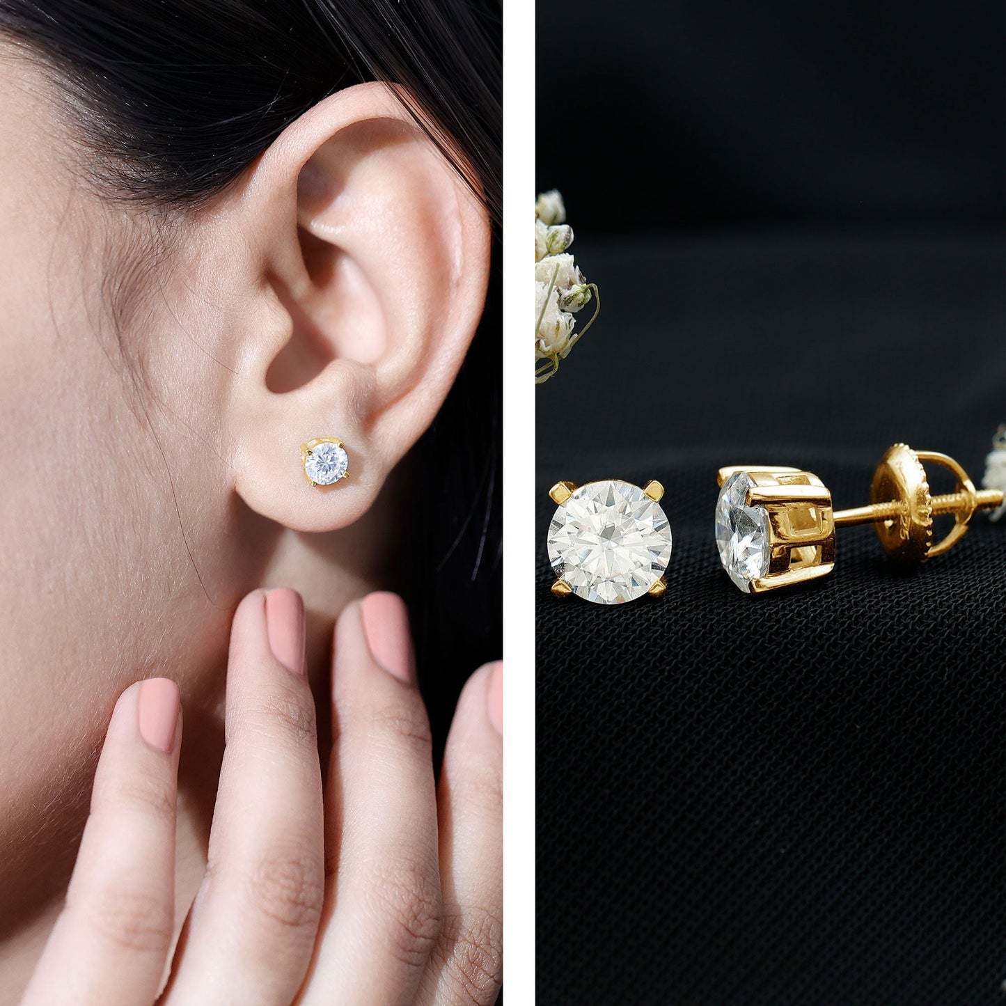 2 Carat Moissanite Solitaire Stud Earrings with Screw Backs