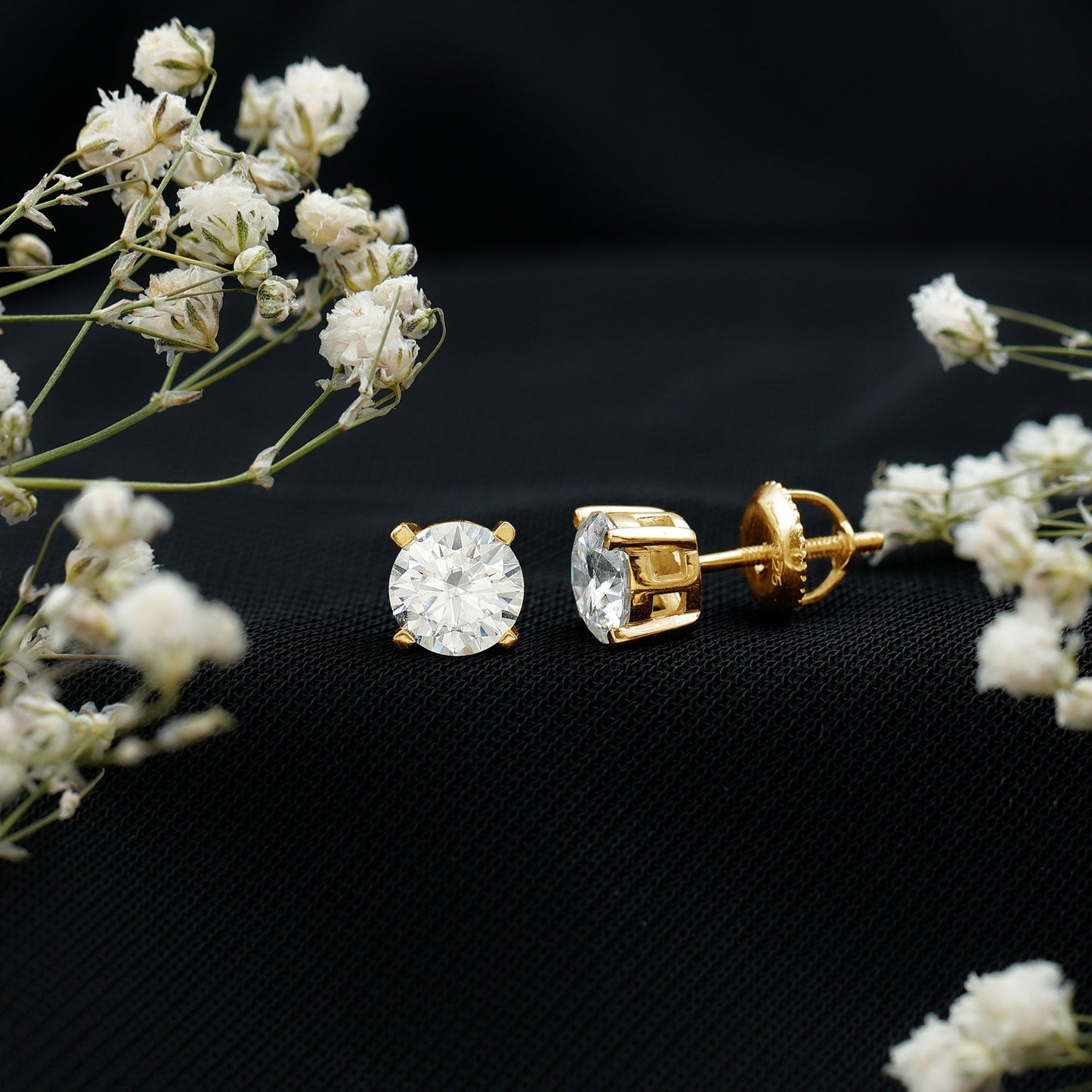 2 Carat Moissanite Solitaire Stud Earrings with Screw Backs