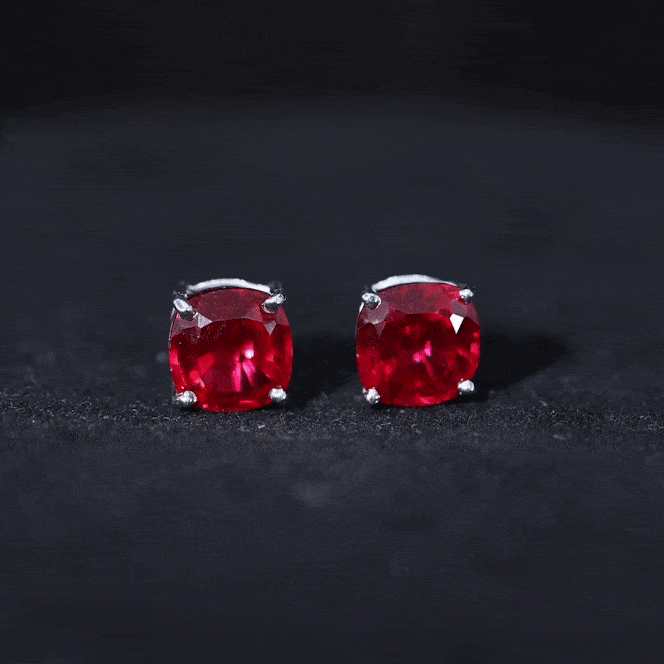 4 Carat Cushion Cut Created Ruby Solitaire Stud Earrings