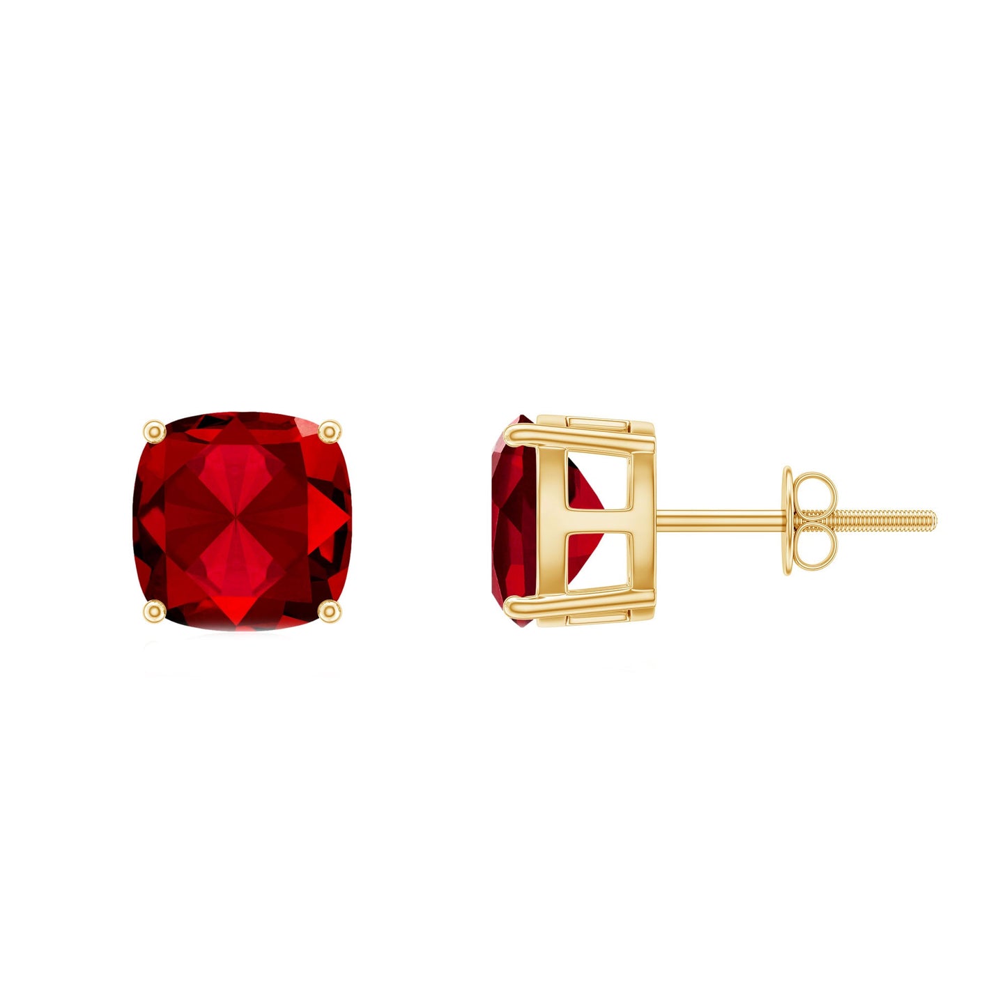 4 Carat Cushion Cut Created Ruby Solitaire Stud Earrings