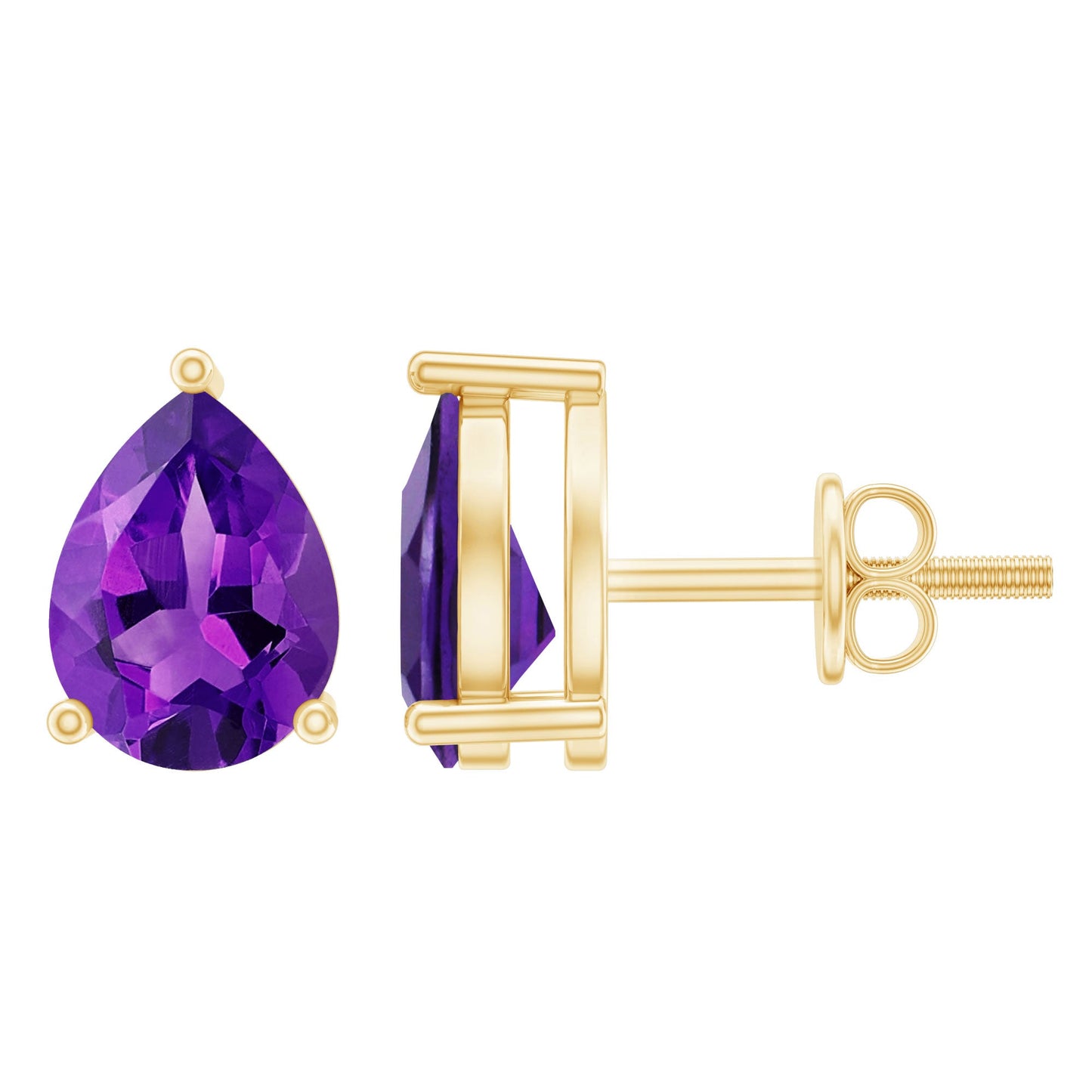 Natural Pear Shape Amethyst Teardrop Stud Earrings