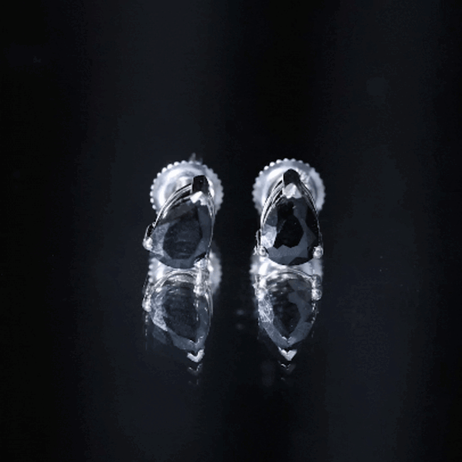 Certified Real Pear Shaped Black Spinel Earrings with Screw Back