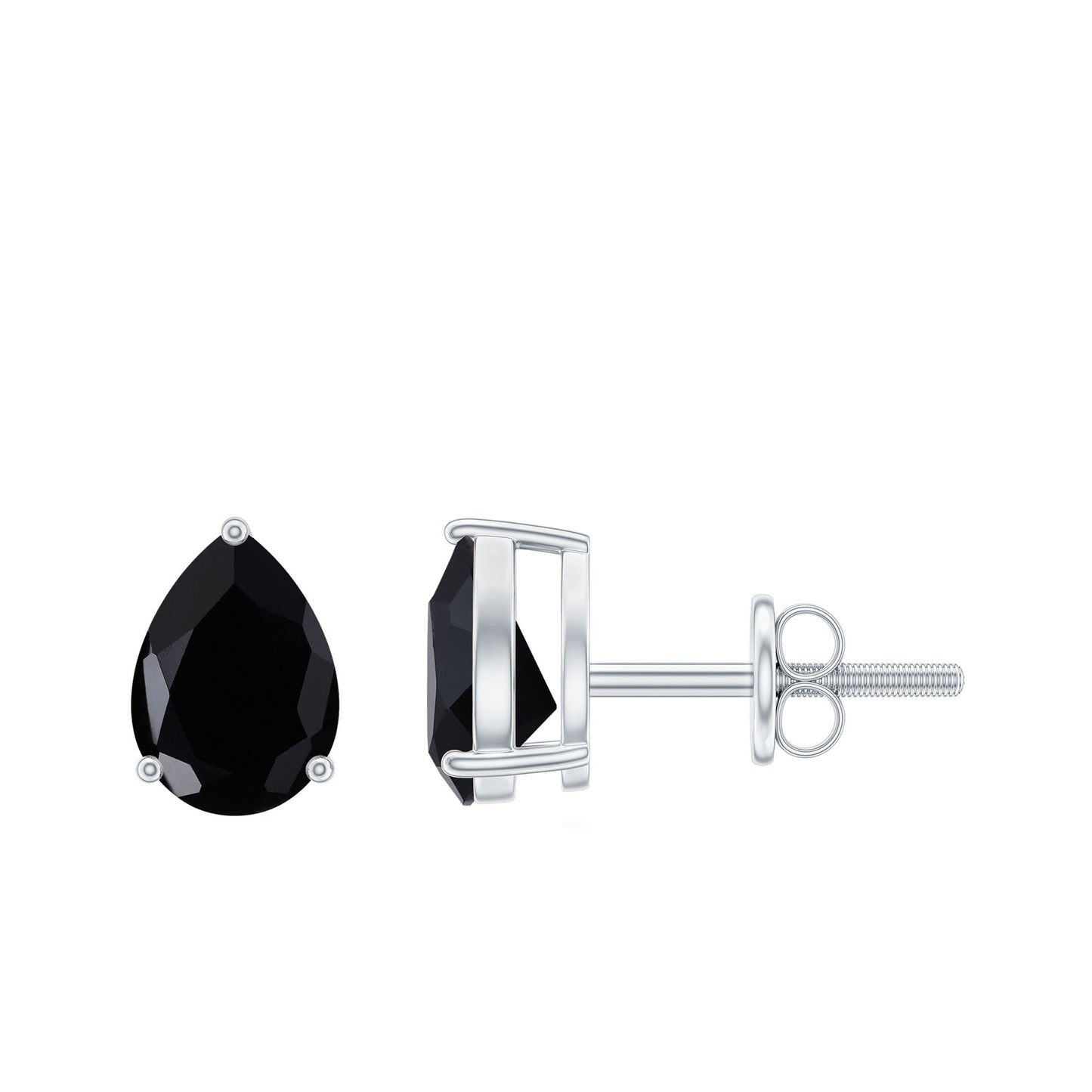 Certified Real Pear Shaped Black Spinel Earrings with Screw Back
