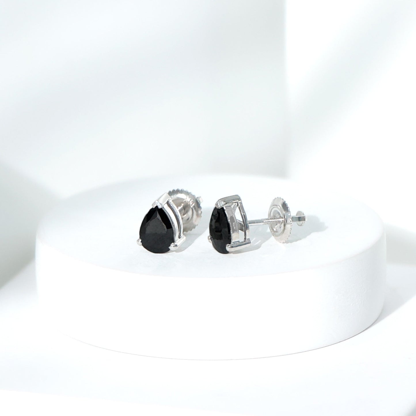 Certified Real Pear Shaped Black Spinel Earrings with Screw Back
