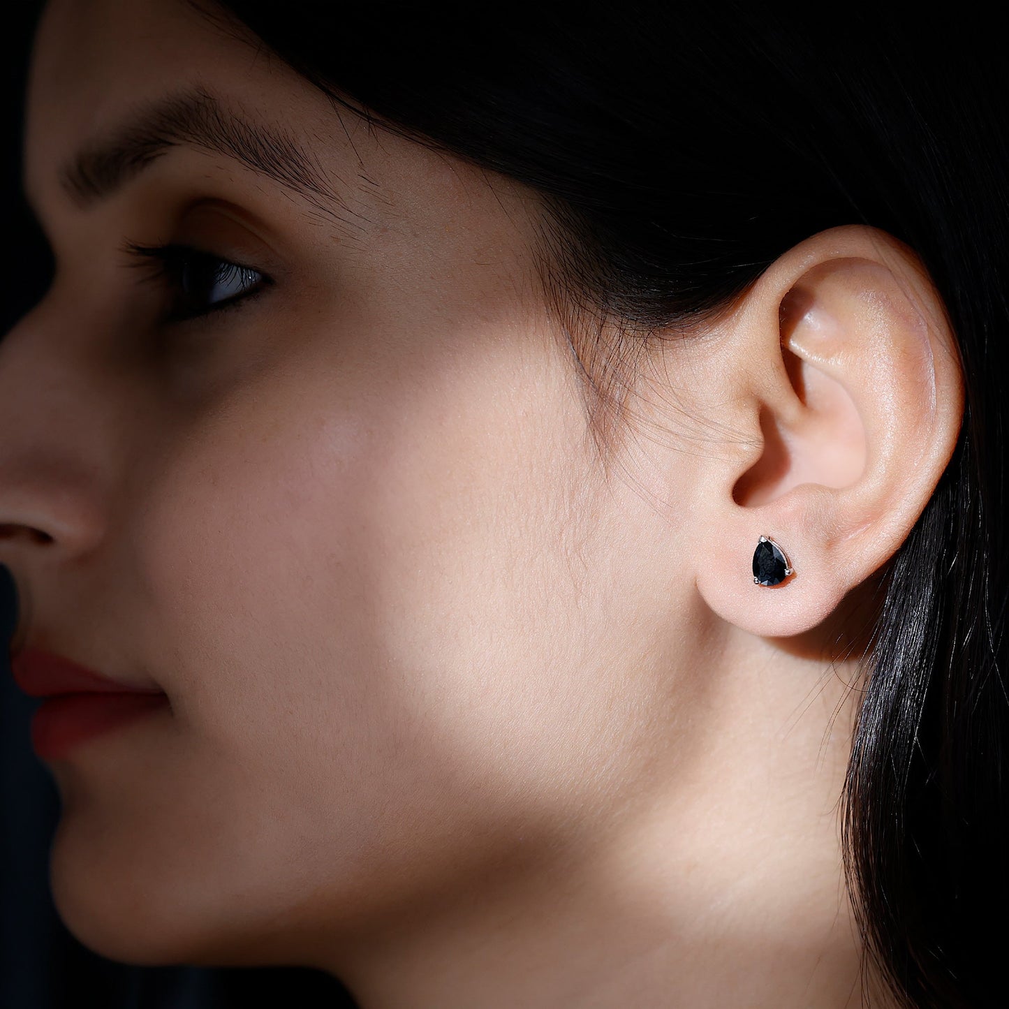 Certified Real Pear Shaped Black Spinel Earrings with Screw Back