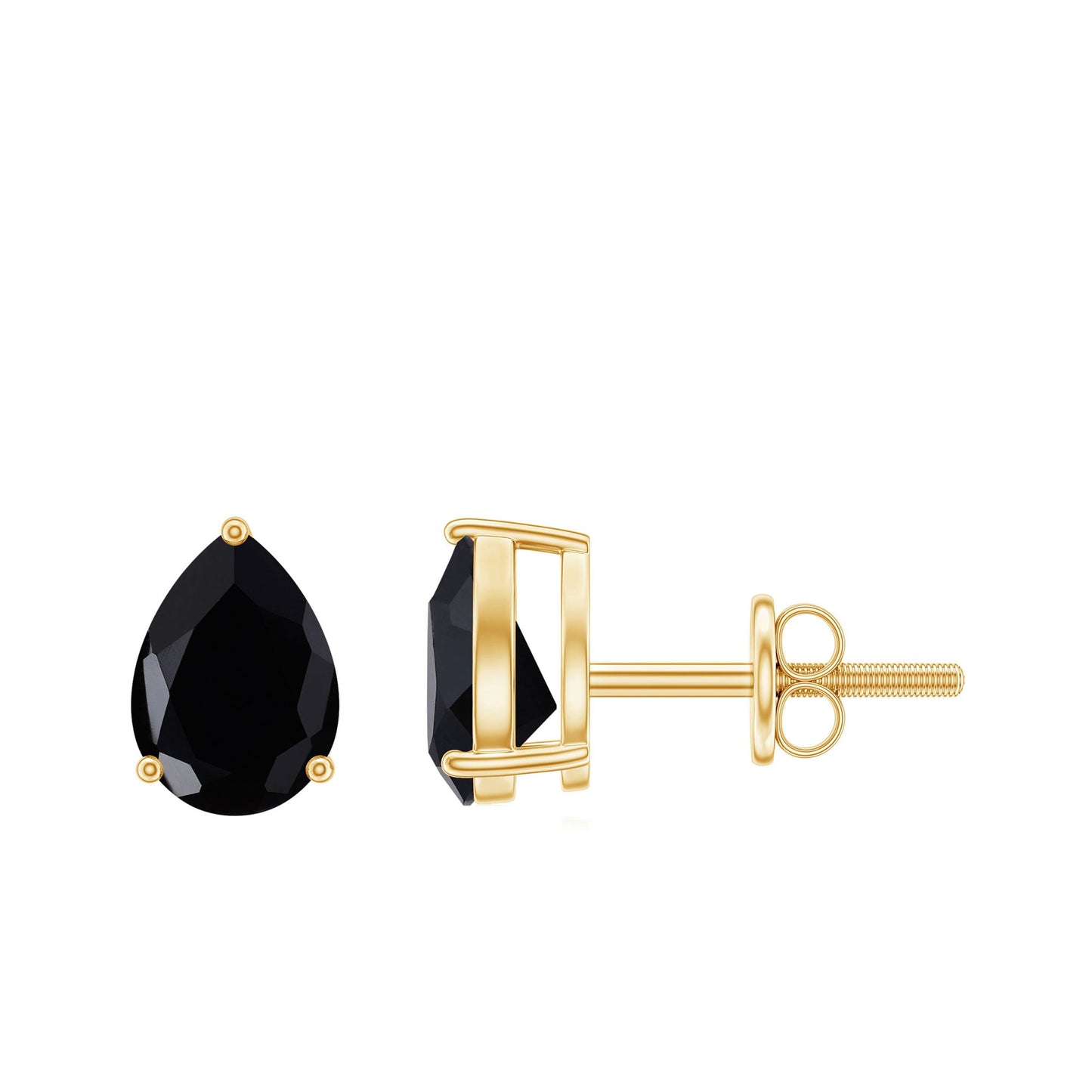 Certified Real Pear Shaped Black Spinel Earrings with Screw Back