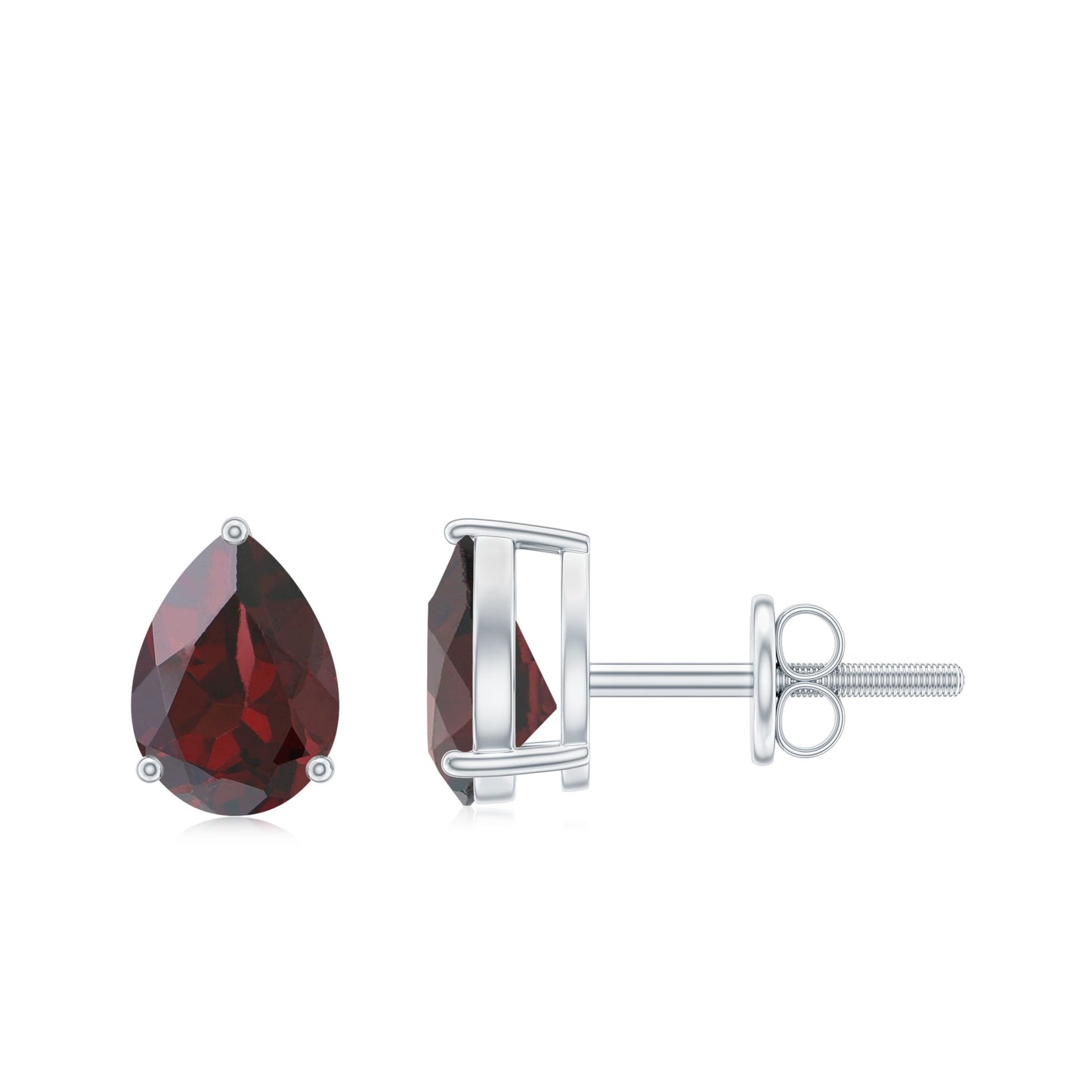 Genuine Pear Shaped Garnet Stud Earrings with Screw Backs