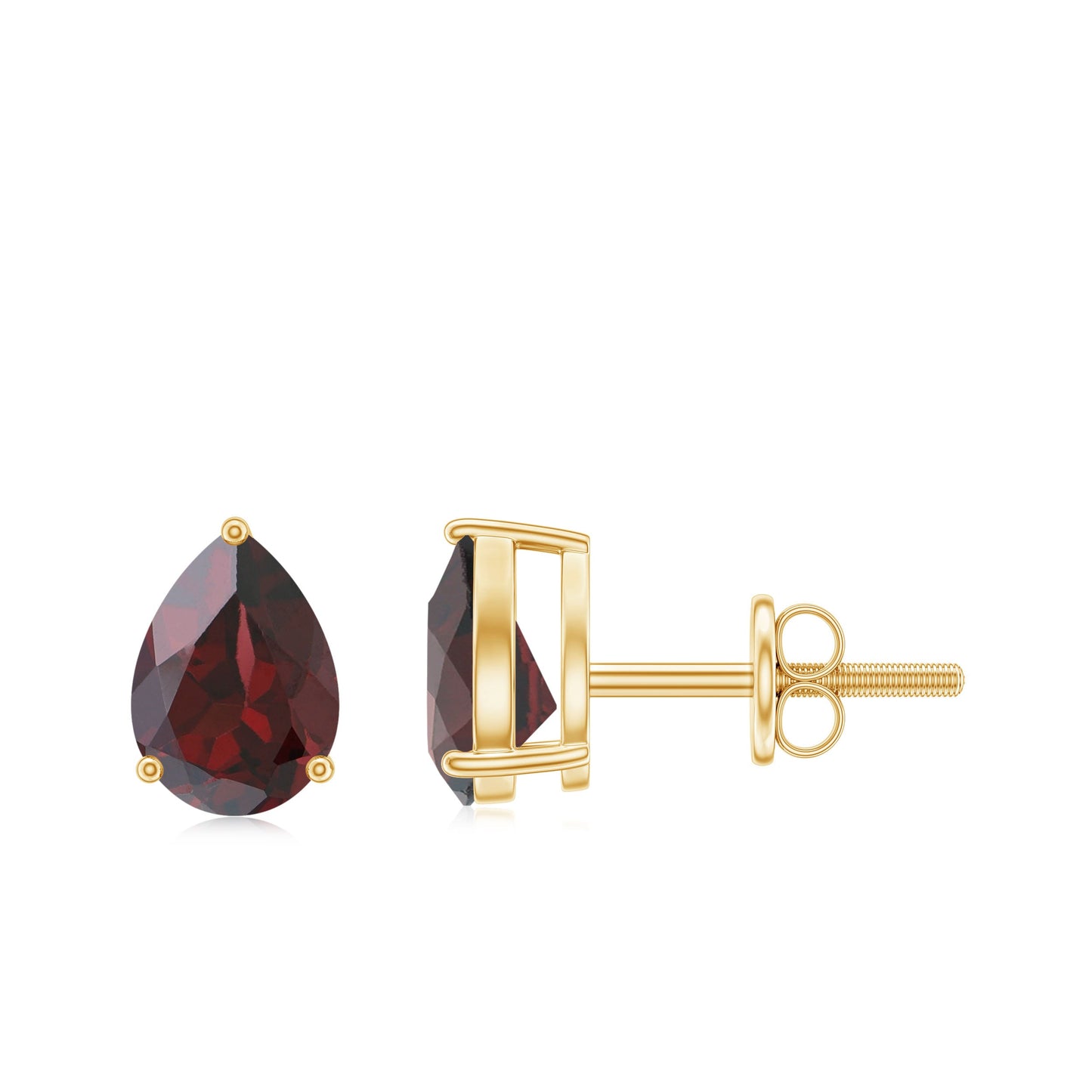 Genuine Pear Shaped Garnet Stud Earrings with Screw Backs