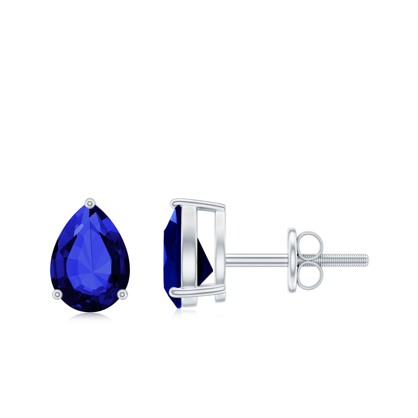 3.2 Carat Pear Cut Created Blue Sapphire Solitaire Stud Earrings