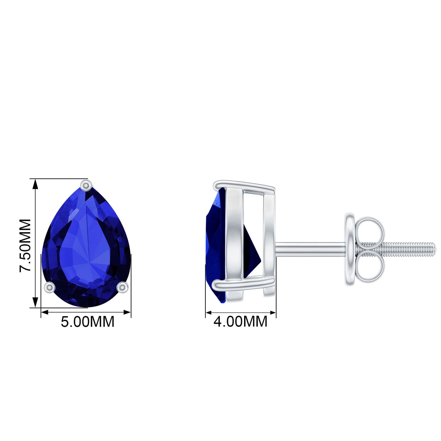 3.2 Carat Pear Cut Created Blue Sapphire Solitaire Stud Earrings