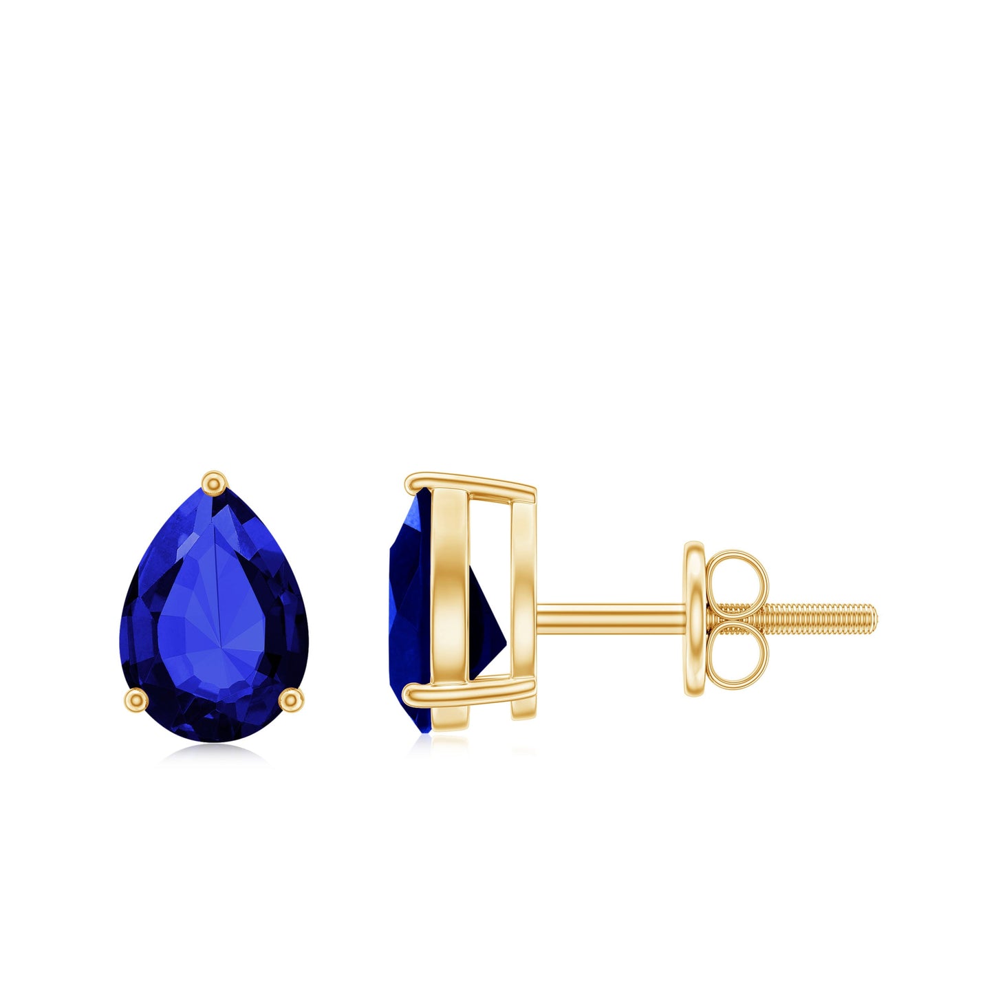3.2 Carat Pear Cut Created Blue Sapphire Solitaire Stud Earrings