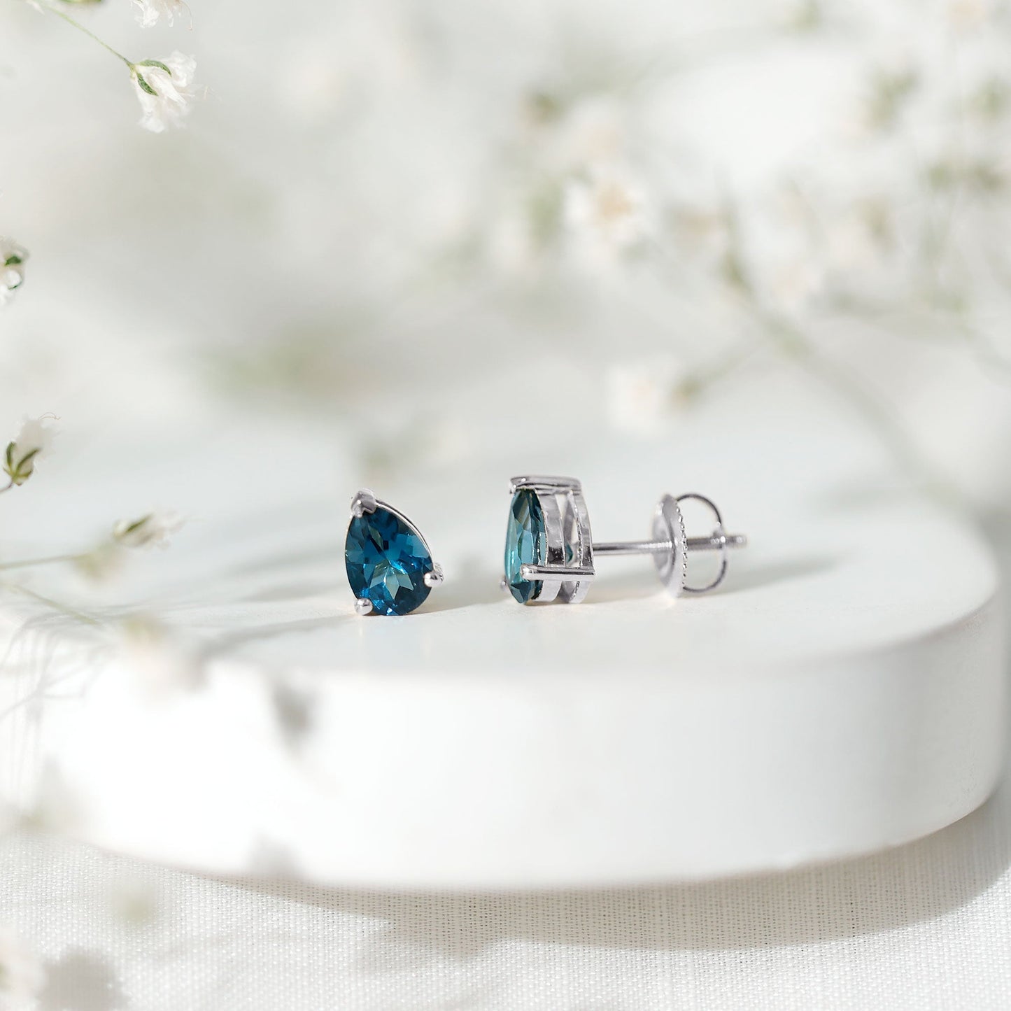 1.5 Carat Pear Shape London Blue Topaz Teardrop Stud Earrings