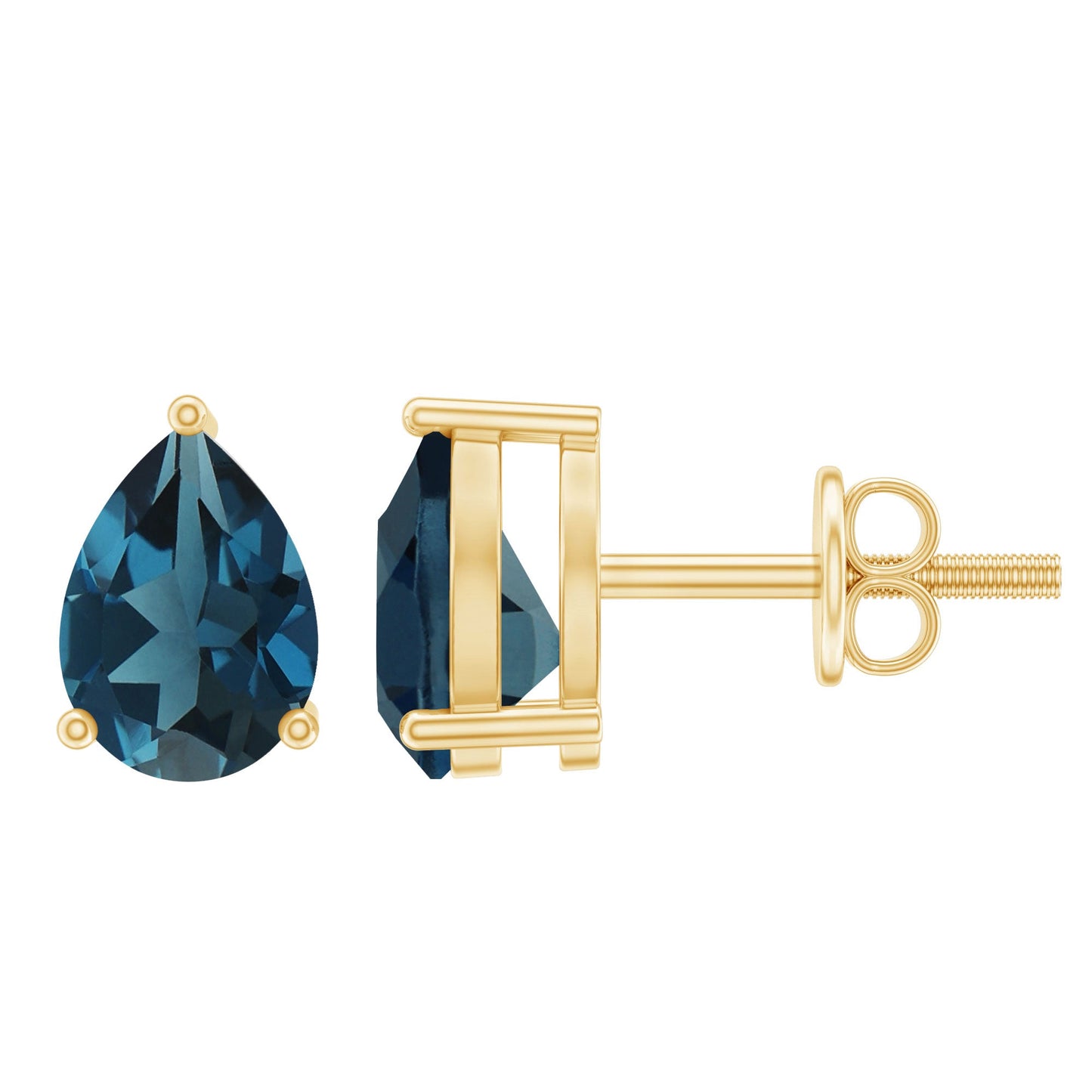 1.5 Carat Pear Shape London Blue Topaz Teardrop Stud Earrings