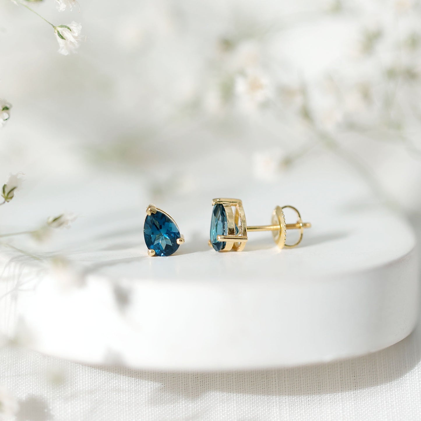 1.5 Carat Pear Shape London Blue Topaz Teardrop Stud Earrings