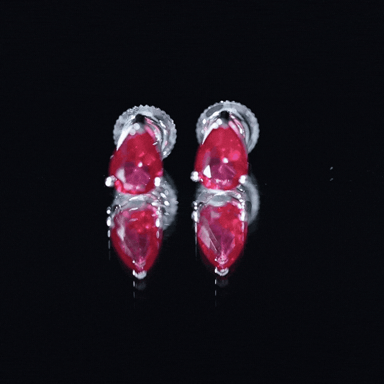 Solitaire 1.5 Carat Pear Shaped Lab Created Ruby Stud Earrings