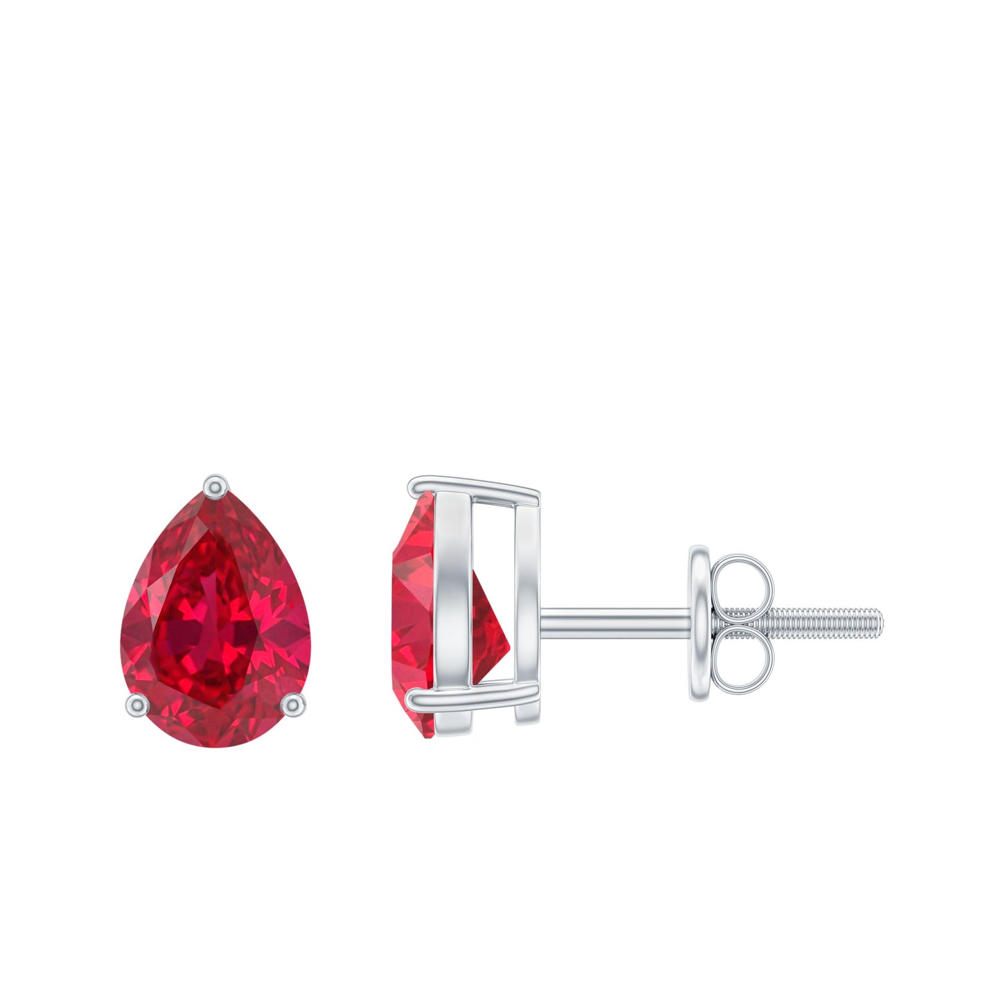 Solitaire 1.5 Carat Pear Shaped Lab Created Ruby Stud Earrings