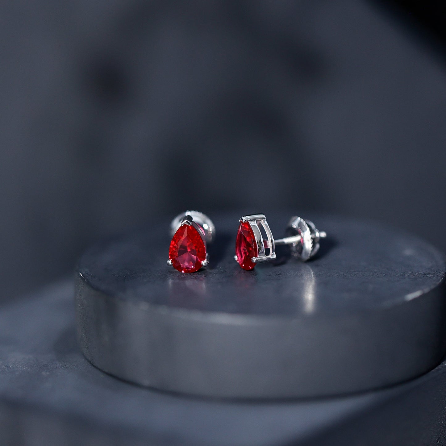 Solitaire 1.5 Carat Pear Shaped Lab Created Ruby Stud Earrings