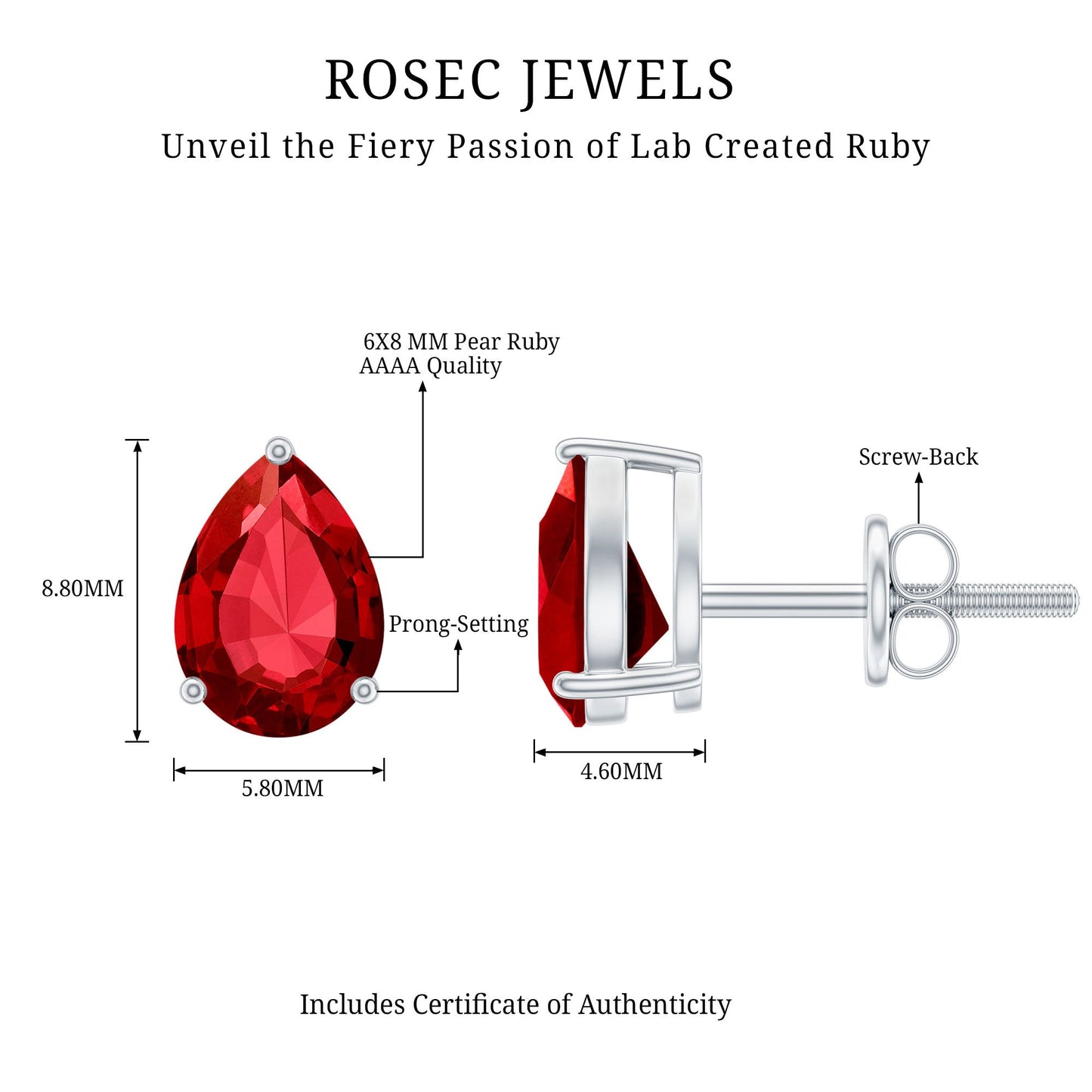 2 Carat Lab Created Ruby Teardrop Stud Earrings for Women
