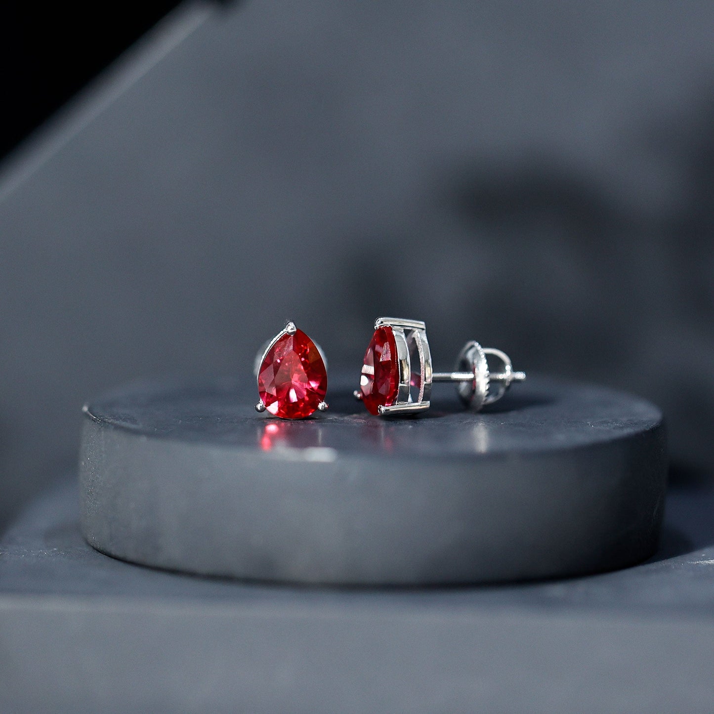 2 Carat Lab Created Ruby Teardrop Stud Earrings for Women