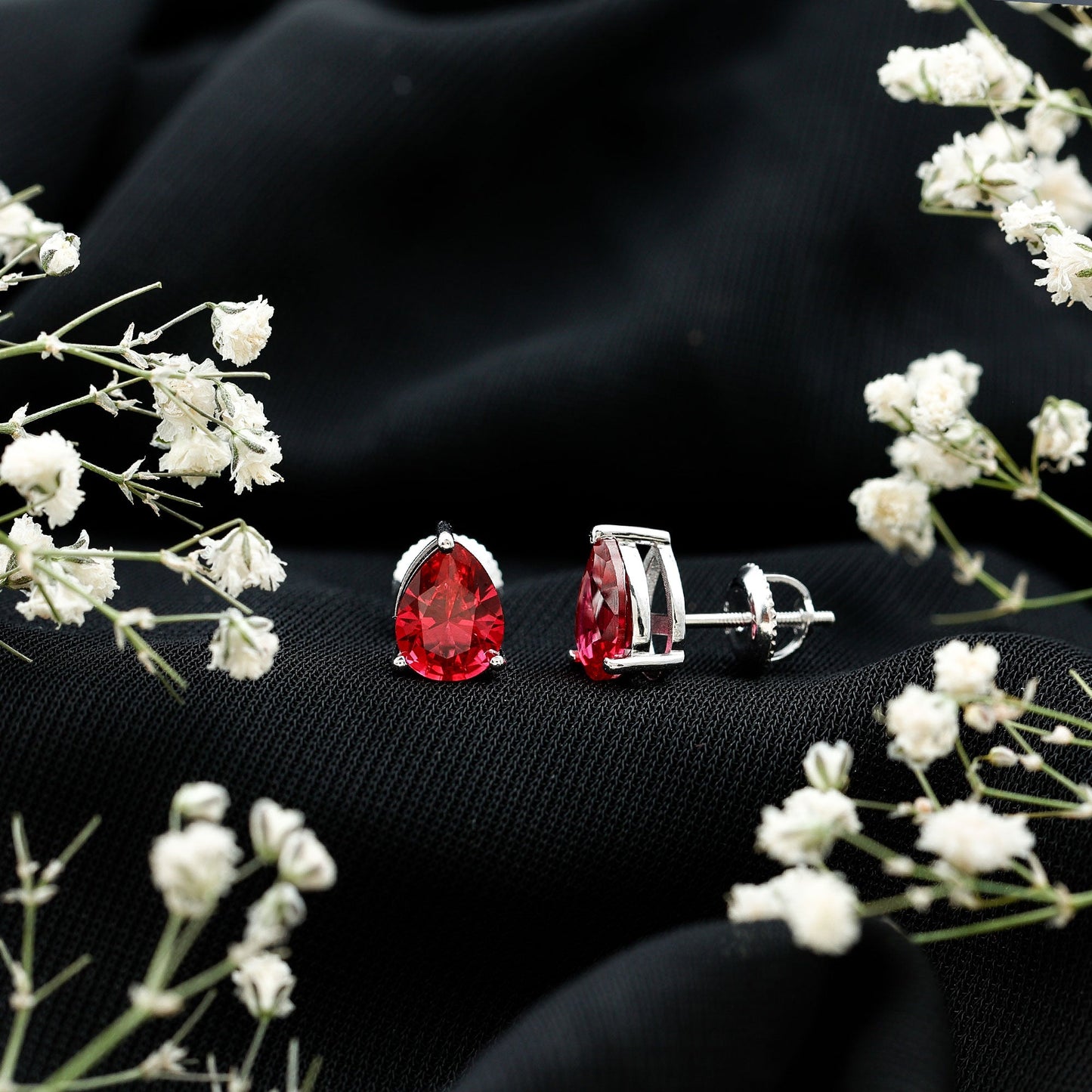 2 Carat Lab Created Ruby Teardrop Stud Earrings for Women