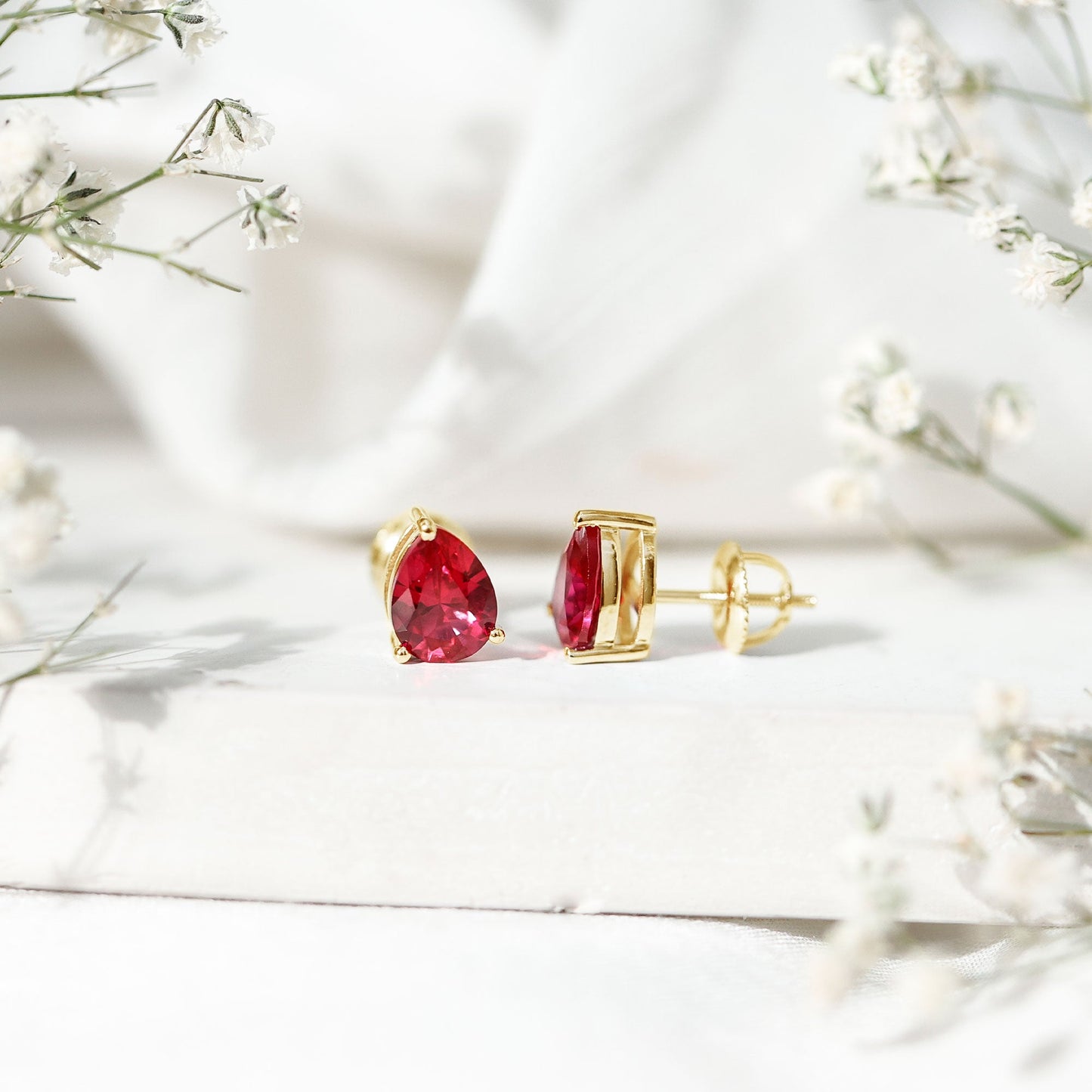 2 Carat Lab Created Ruby Teardrop Stud Earrings for Women