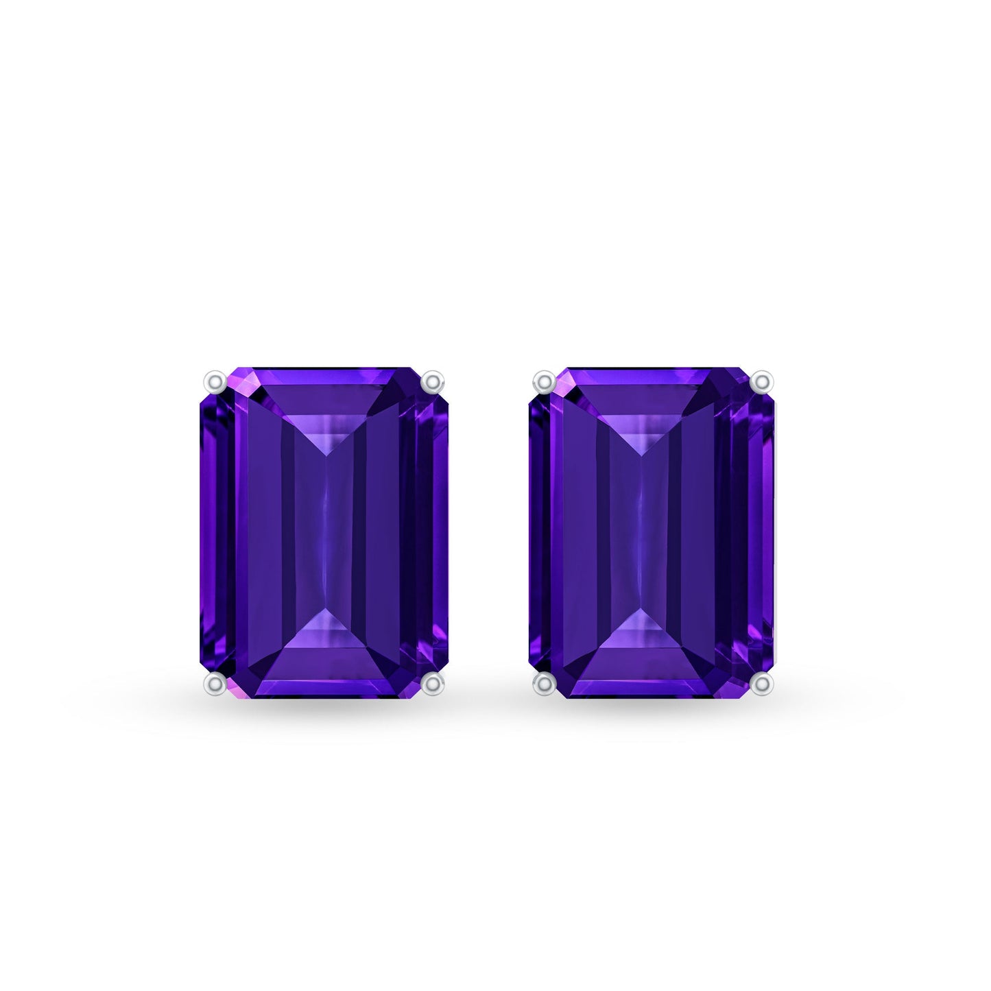 2.8 Carat Emerald Cut Amethyst Solitaire Stud Earrings