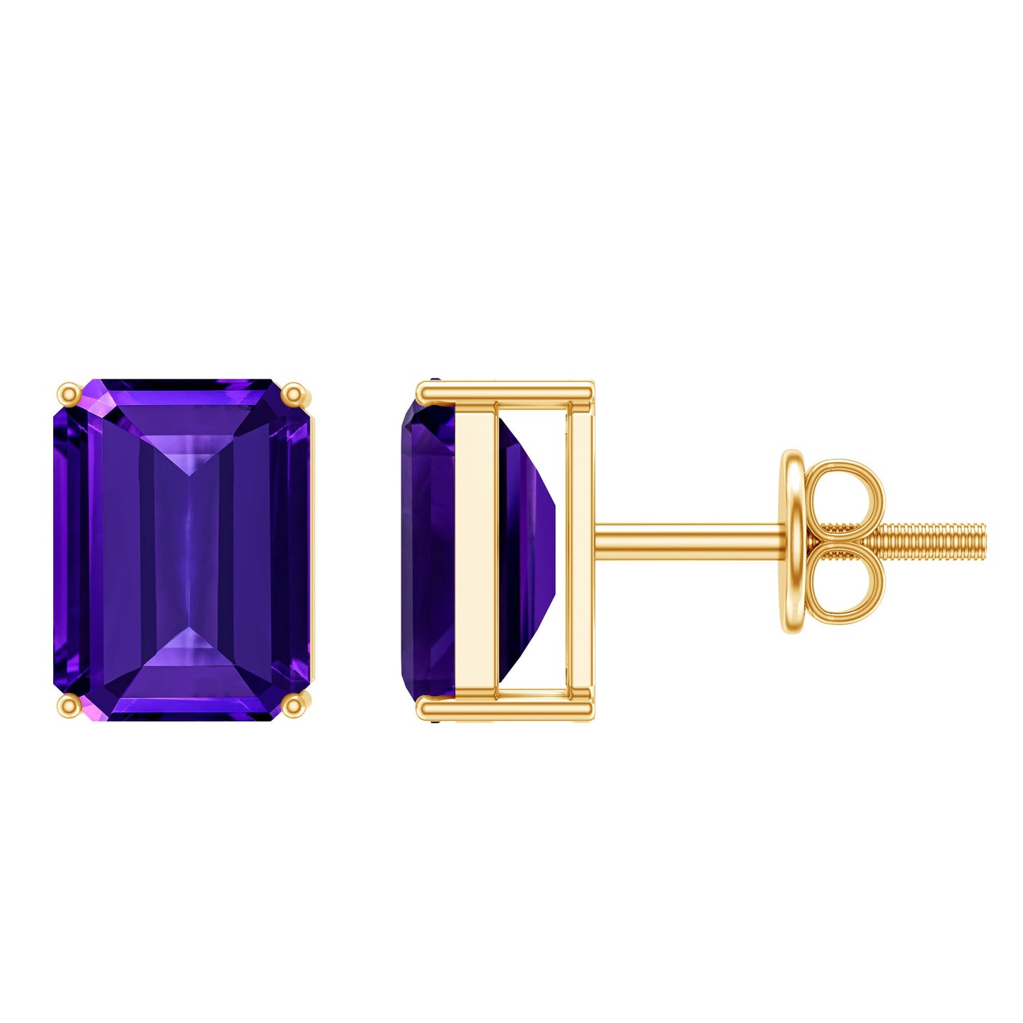 2.8 Carat Emerald Cut Amethyst Solitaire Stud Earrings