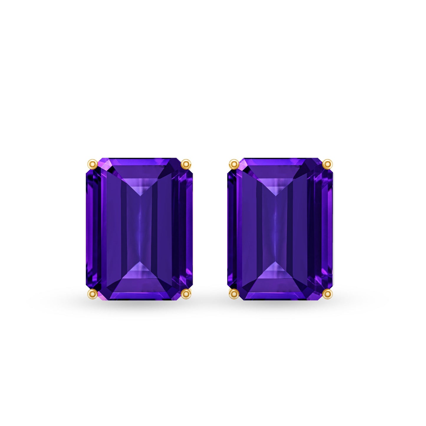 2.8 Carat Emerald Cut Amethyst Solitaire Stud Earrings