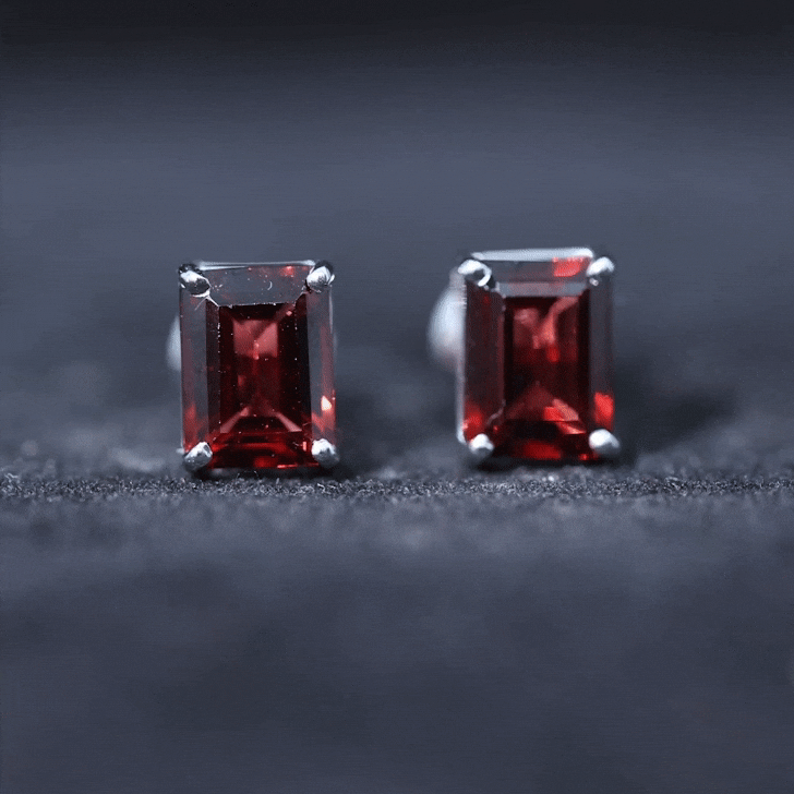Real 4.32 Carat Emerald Cut Garnet Stud Earrings with Screw on Backs