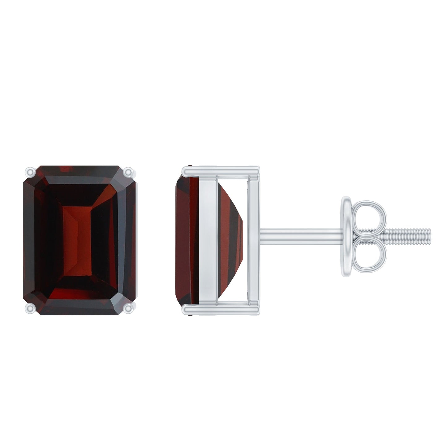 Real 4.32 Carat Emerald Cut Garnet Stud Earrings with Screw on Backs
