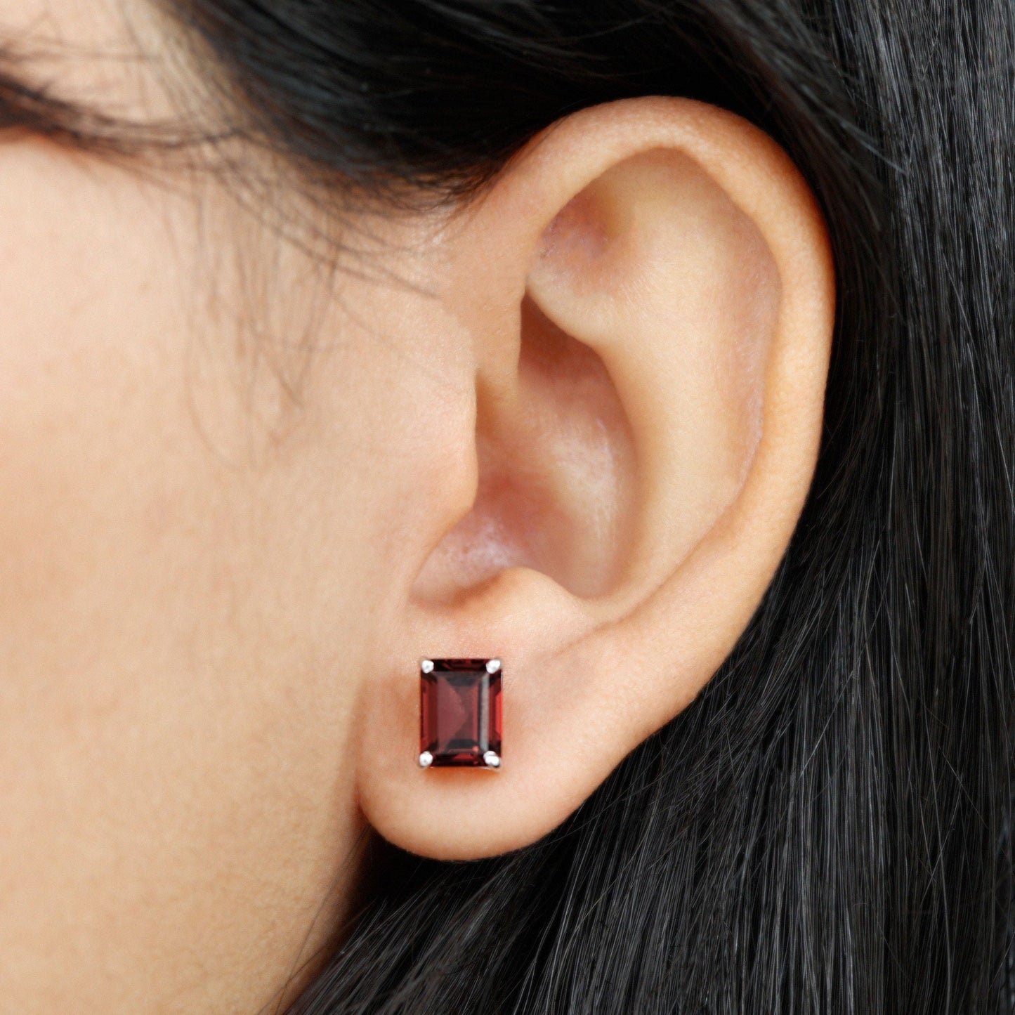Real 4.32 Carat Emerald Cut Garnet Stud Earrings with Screw on Backs